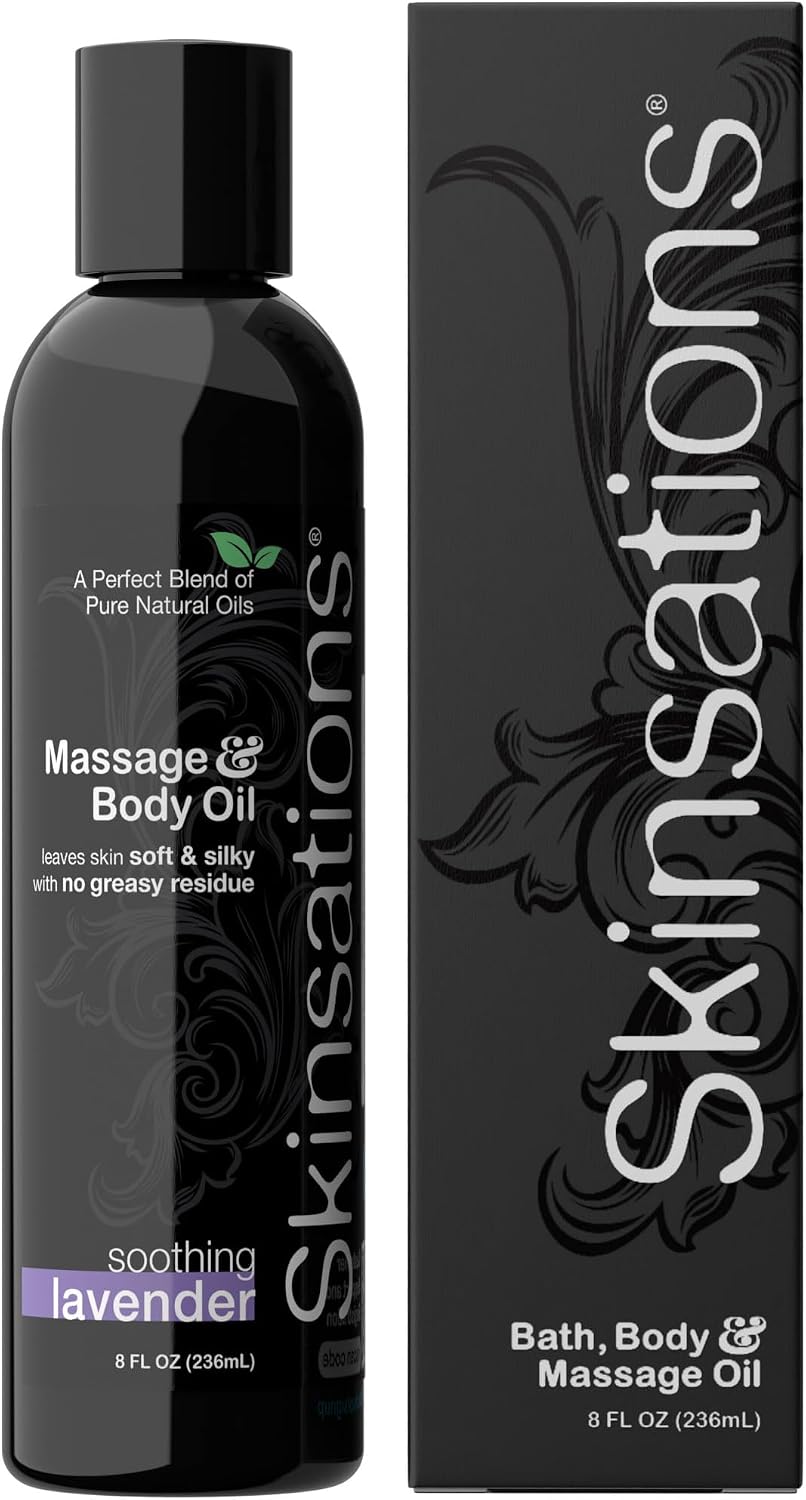 Lavender Massage Oil for Massage Therapy - 8oz | Body Oil for Stress Relief, Relaxation & Aromatherapy | Sweet Almond, Jojoba, Coconut & Grapeseed Oils