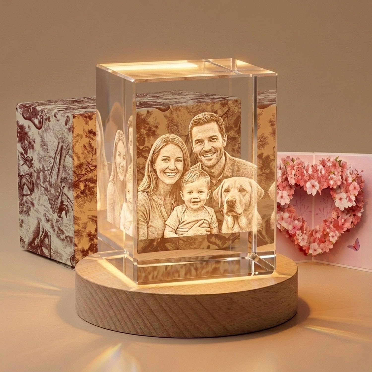 Personalized Gifts for Women, 3D Crystal Photo with Base, Customized Engraved Crystal Keepsake Gifts for Women Men Pet, Mothers Day Engagement Anniversay Birthday Christmas Birthday Gifts - Image 3