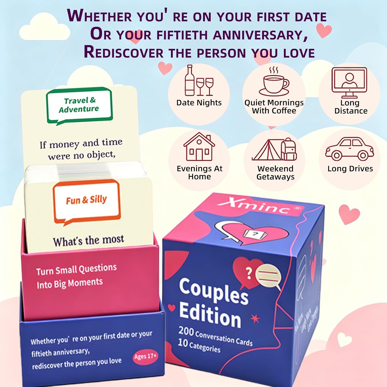 200 Couples Conversation Starter Cards, Prompts for Deeper Connection, Date Night Road Rrip Travels Long Distance Relationship Anniversaries Quality Time - Image 2