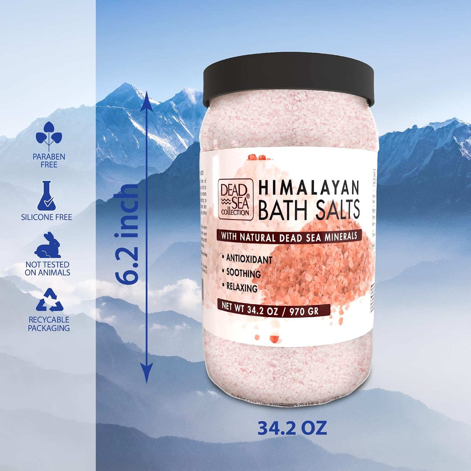 Dead Sea Collection Himalayan Bath Salts – Pure Dead Sea Minerals and Himalayan Pink Salt - Nourishing Soothing and Relaxing Skin and Muscle – 34.2 Oz - Image 3