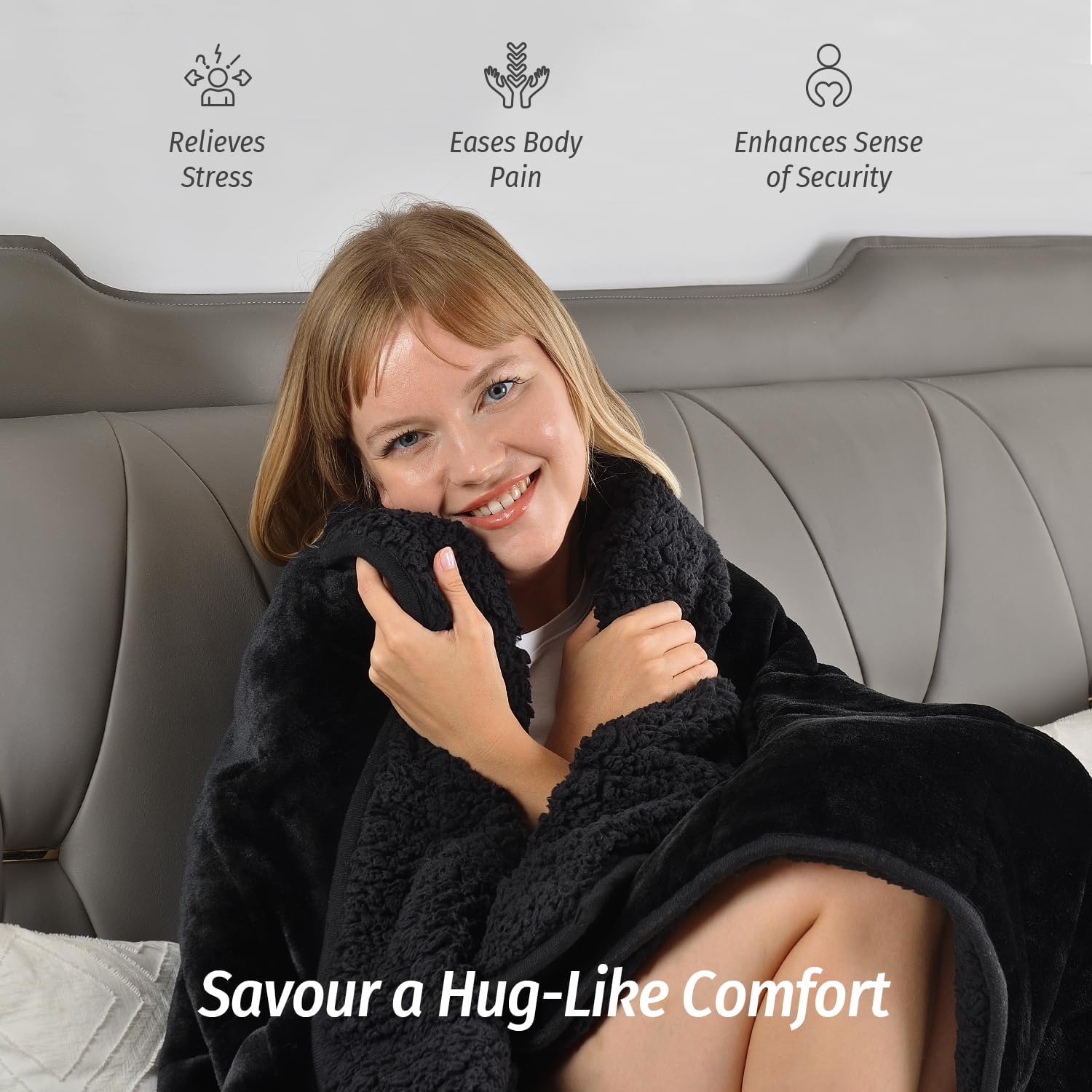 Sherpa Fleece Weighted Blanket for Adult 15 lbs Twin 48"x72" Black | Better Sleep, Relax Body & Mind, Dual Sided Soft Fuzzy Heavy Throw Blankets, Plush Flannel Top, Chunky Fluffy, Warm Hug - Image 4