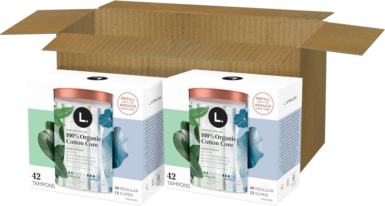 L. Cotton Tampons Regular/Super Absorbency Multipack, Contains an Organic Cotton Core, Made Without Synthetic Pesticides, or Fragrances, 84 Count (2 Packs of 42) - Image 13