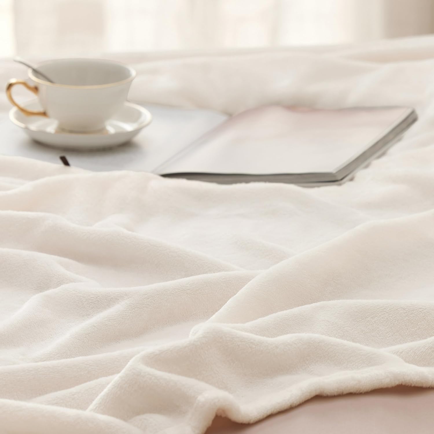 Bedsure GentleSoft Fleece Blankets Queen Size Cream - Birthday Gifts for Women Bed Blanket Soft Lightweight Plush Fuzzy Cozy Luxury Microfiber, Home Room Decor Gifts, 90x90 inches - Image 5