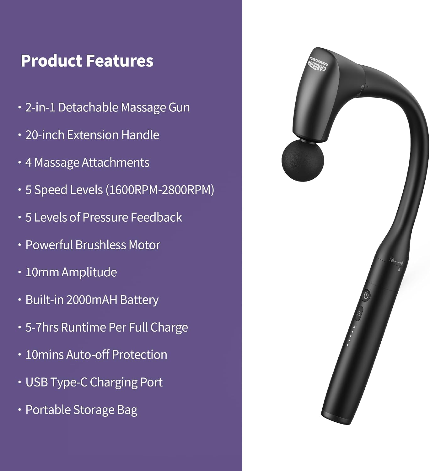 2-in-1 Detachable Muscle Massage Gun Deep Tissue with Extension Handle | Reaches your entire back solo, back and neck massager for pain relief, handheld massager for shoulder leg, fsa - hsa eligible - Image 9