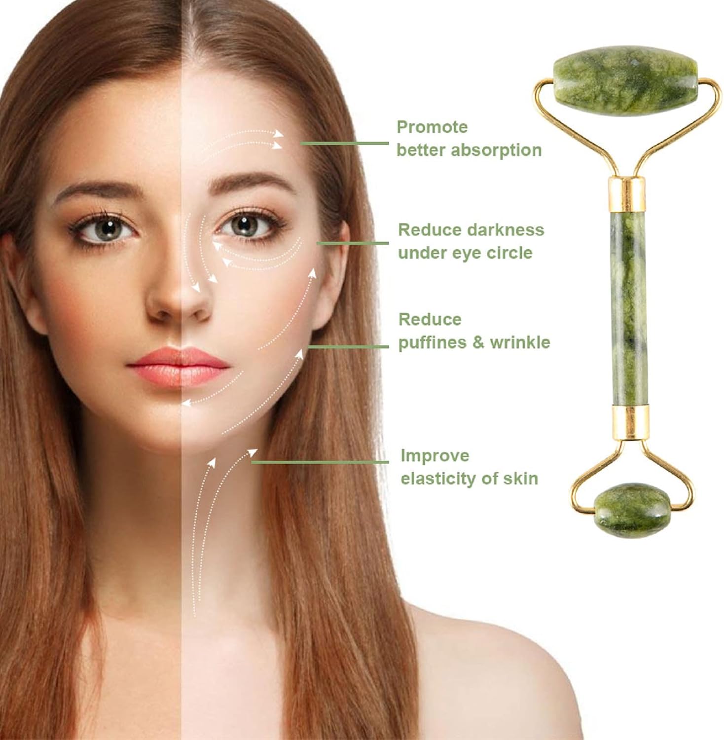 Jade Roller & Gua Sha Set 5 in 1 Facial Massager Tools - Jade Gua Sha Facial Massager Set with Roller for Face Sculpting & Skin Care | Jade Gua Sha Facial Massager Set with Roller for Face Sculpting & Skin Care - Image 3