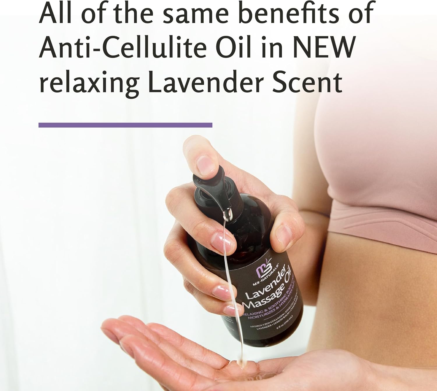 Lavender Sensual Massage Oil with Collagen and Stem Cells, 8 fl oz by M3 | Fast-Absorbing Massage Oil with Lemon Balm & Chamomile, Relaxing & Soothing Body Care, Moisturizes & Hydrates Dry Skin - Image 6