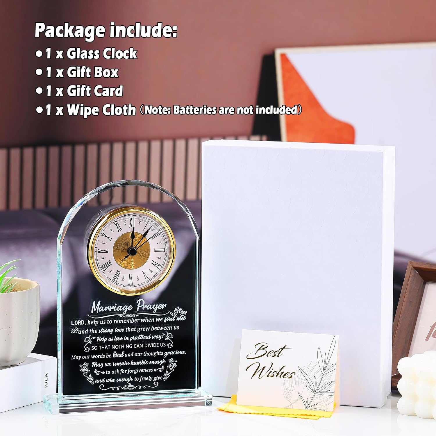 Arikyrist Glass Clock Wedding Gifts for Couples 2026 Newlyweds | Happy Anniversary Engagement Marriage Prayer Gift, with Inspiring Quotes, for Mr and Mrs, Home Decor - Image 6