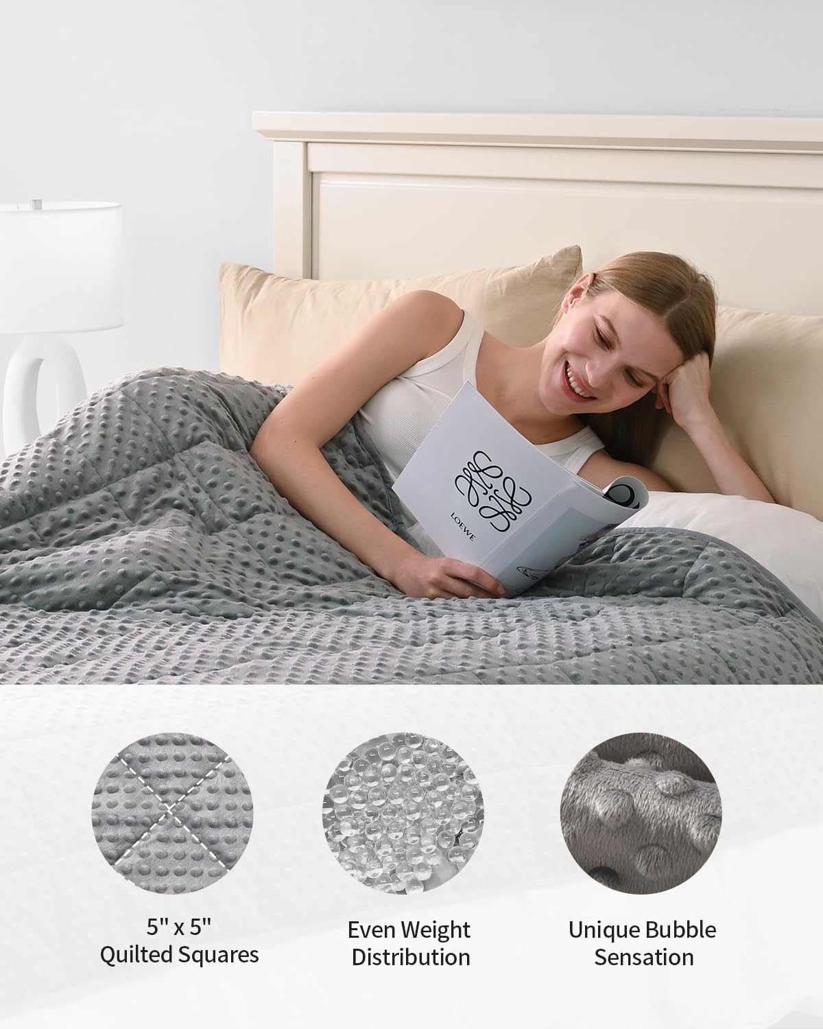 Mr. Sandman Weighted Blanket for Adults, Queen Size 15 lbs, 60 x 80 Inches | Cooling Soft Minky for Hot Sleepers; Machine Washable; Filled with Glass Beads; Heavy Bed Throw for Sleep; Grey - Image 4