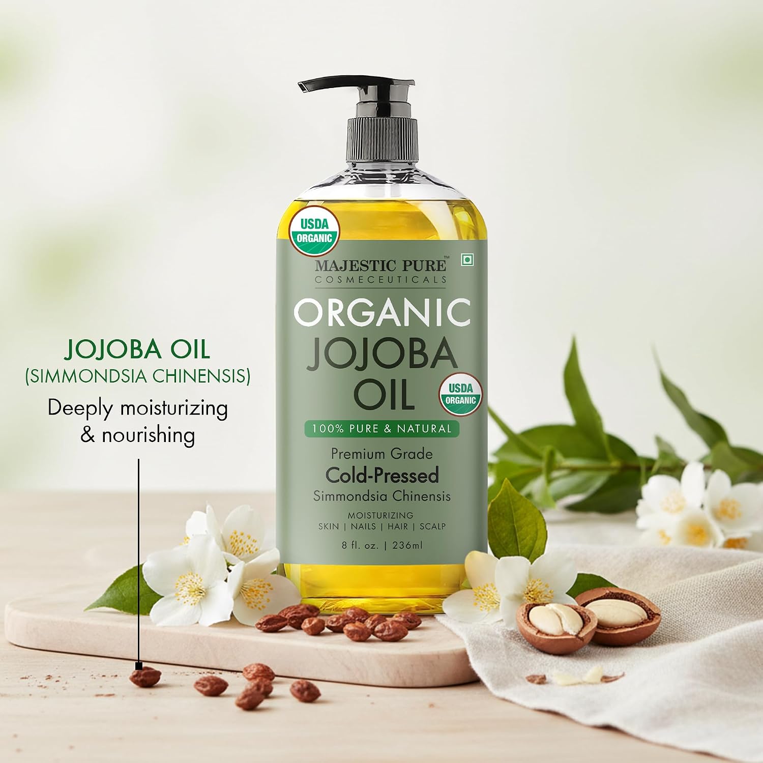 Majestic Pure USDA Organic Jojoba Oil 100% Pure & Natural Body Oil -8 Fl Oz | Cold Pressed & Hexane Free Hair Growth Oil for Eyelashes, Eyebrows, Skin, Body, Face, Nails & Scalp - Image 7