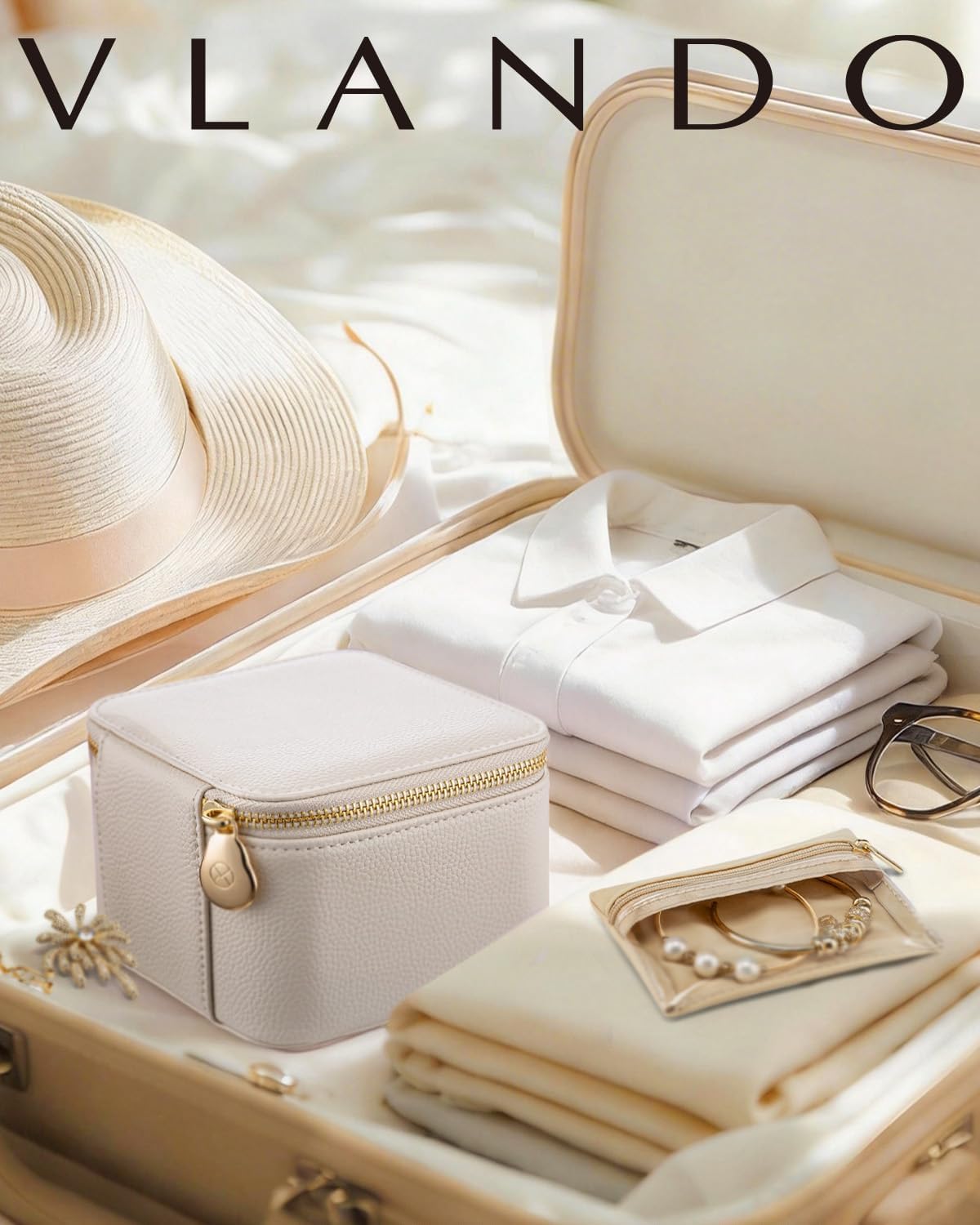VLANDO Jewelry Organizers and Storage with Clear 6 Velvet Bags,White | Premium Petal Hardware,Fits Handbags Well,Rings and Chains, Women,Holidays,Bridesmaid Gifting - Image 8