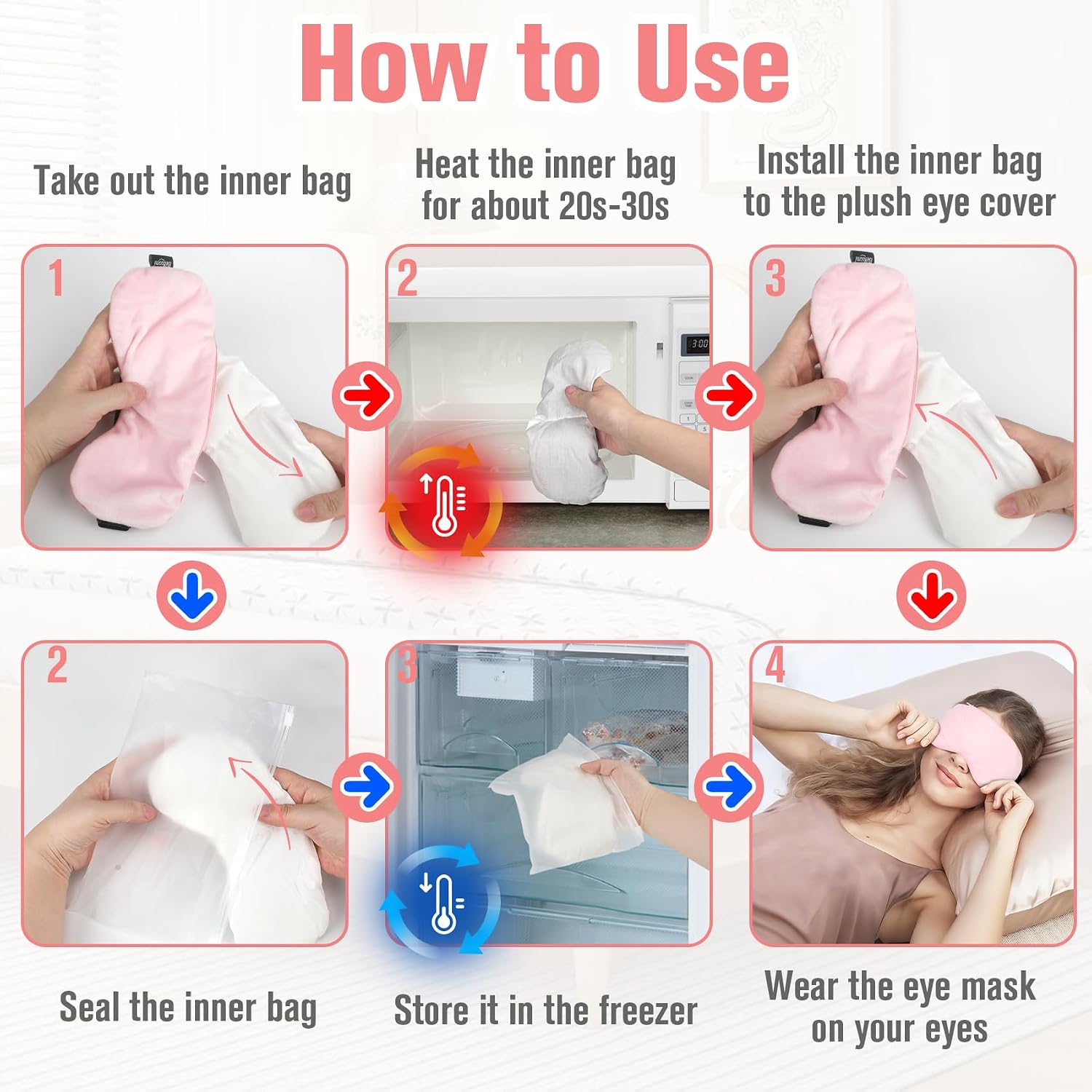 Cooling & Heated Eye Mask, Weighted Eye Mask for Sleeping, Pink | Warm Compress for Eyes, Microwavable Reusable Hot & Cold Eye Mask for Dry Eyes, Sleep Mask for Home, Office, Gifts for Women - Image 6