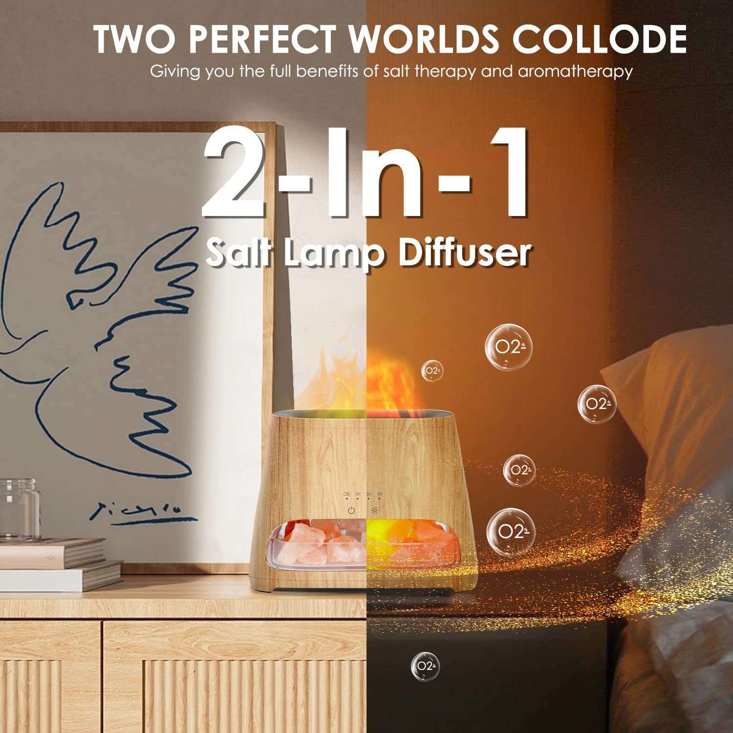SALKING 2-in-1 Ultrasonic Essential Oil Diffuser & Himalayan Salt Lamp, Aromatherapy Diffuser Cool Mist Humidifier with Auto Off Function, 100% Pure Himalayan Pink Salt Rock, 150ml (Wooden Grain) | Ultrasonic Aromatherapy Diffuser, Cool Mist Humidifier with Auto Shut-Off, 100% Pure Himalayan Pink Salt Rock, Wooden Grain - Image 3