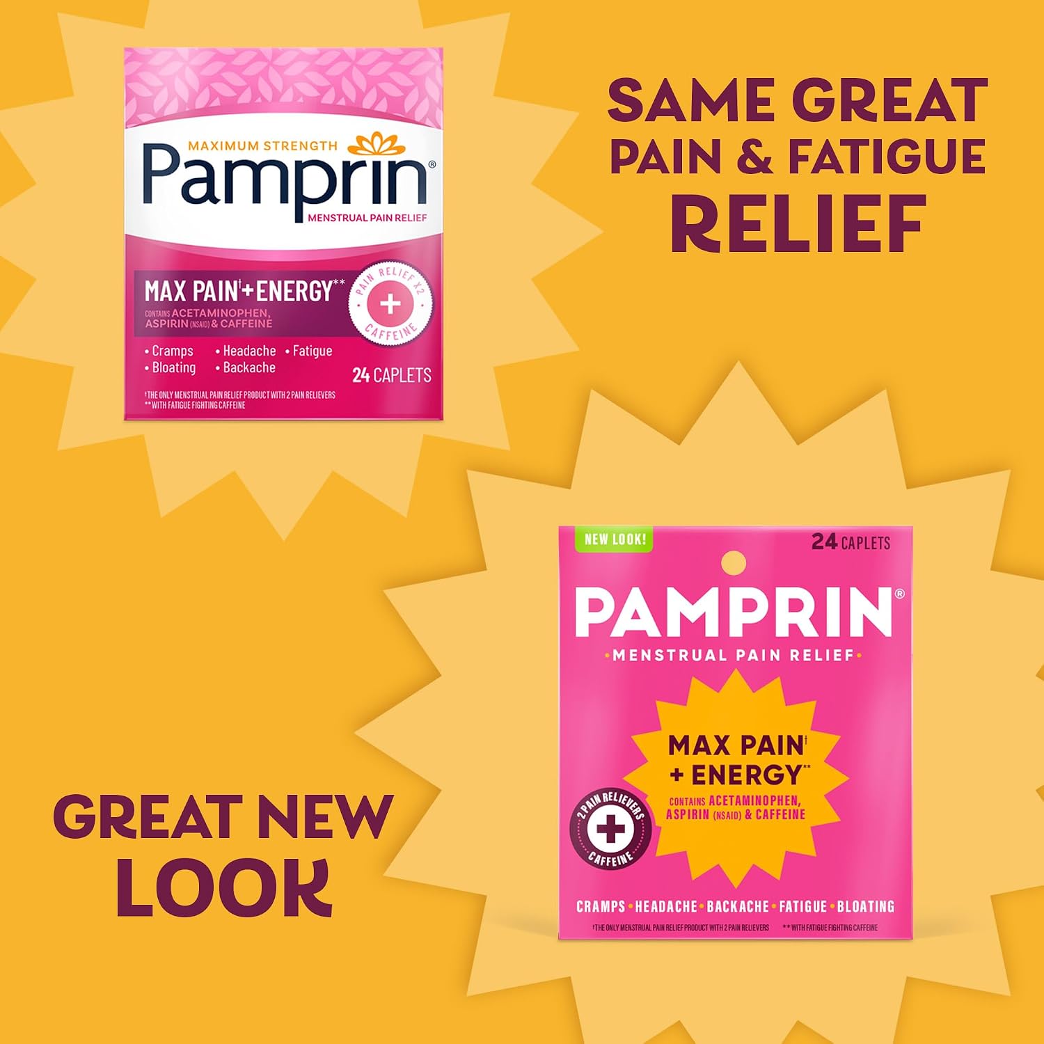 Pamprin Maximum Strength Max Pain and Energy Formula, Menstrual Period Symptoms Relief for Cramps, Bloating and Fatigue, 24 Caplets - Image 5