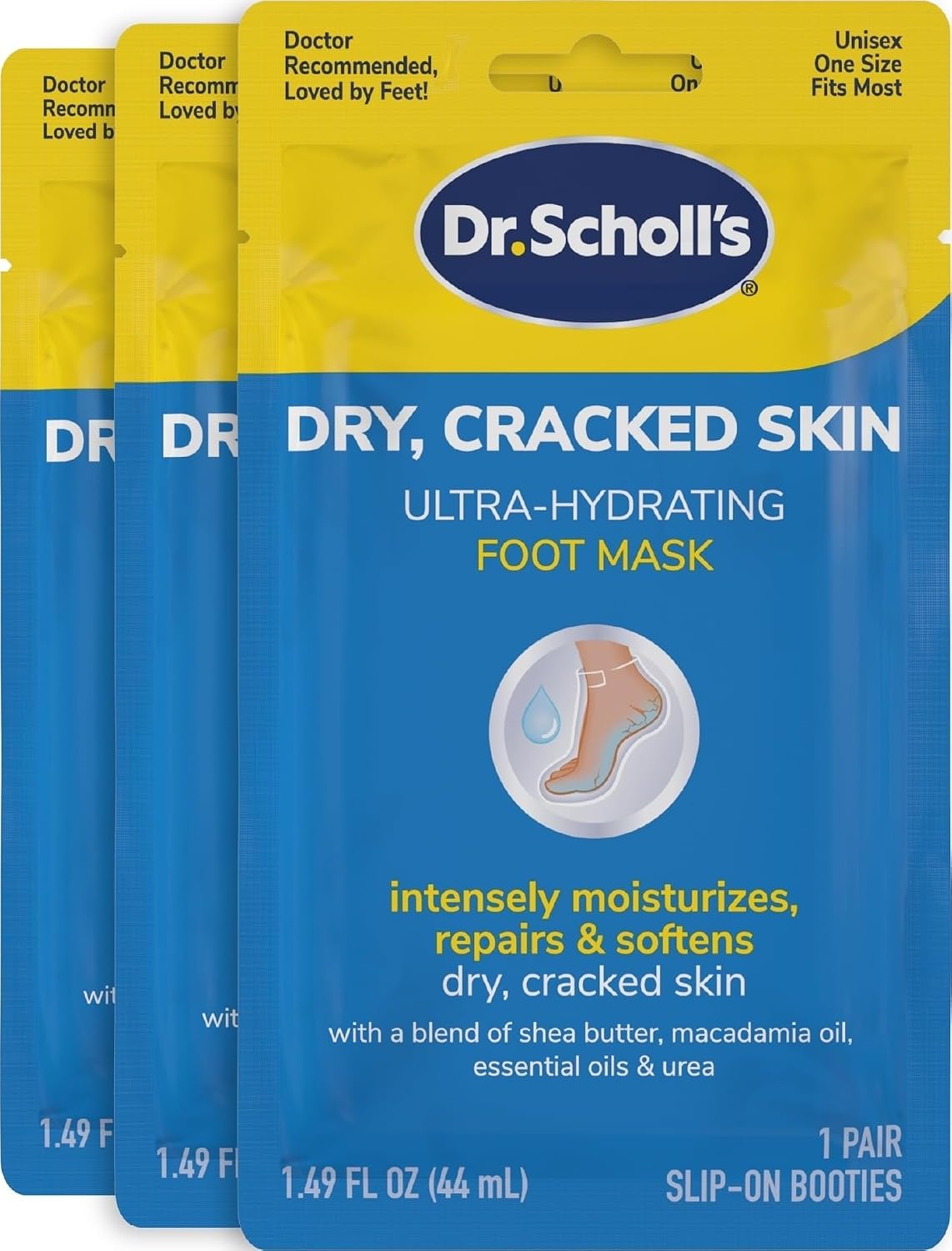 Dr. Scholl's Cracked Skin, Ultra Hydrating Foot Mask, 3 Pairs Moisturizing Socks: Intensely Moisturizes Repairs and Softens Rough Dry Skin with Urea & Essential Oils for Dry Cracked Feet