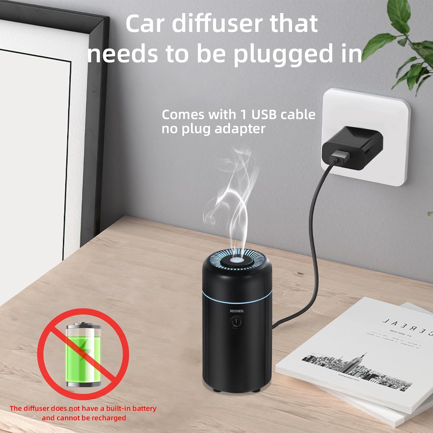 SEEDSEEL Car Aromatherapy Diffusers for Essential Oils,Mini USB Air Scent Small Humidifier with 7-LED Color Changing for Car Room Home Office Bedroom - Image 2