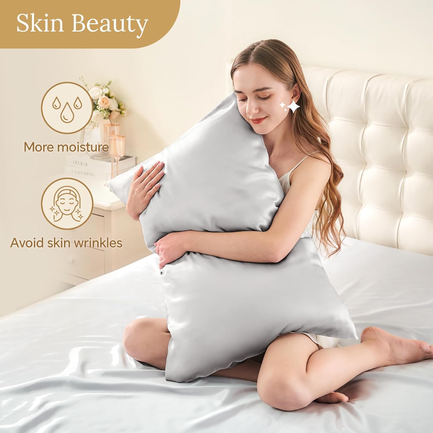 INFIIXSO Mulberry Silk Pillow Cases Standard Size with Zipper, Light Grey | Ultra Smooth & Soft Silk Pillowcase for Hair & Skin, Cooling Pillow Cover for Hot Sleepers, Hidden Zipper, 1Piece 20"x26" - Image 3
