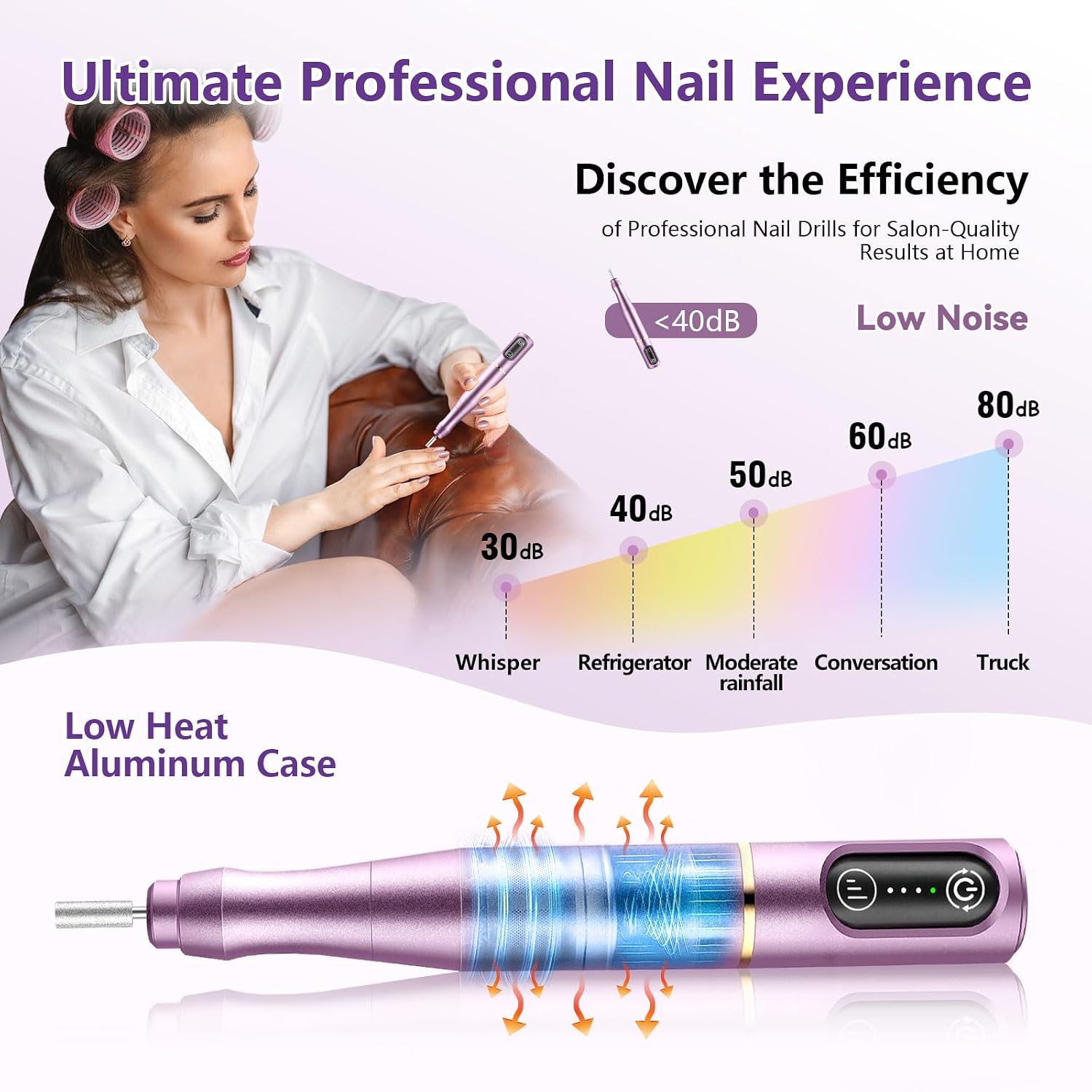 TUOBEO Cordless Nail Drill Electric Nail File Kit, Rechargeable Efile Set | Portable Acrylic Gel Nail Polish Remover Machine, Pedicure Manicure Tool, 11 Bits, 56 Sanding Bands, Salon Home, Purple - Image 6