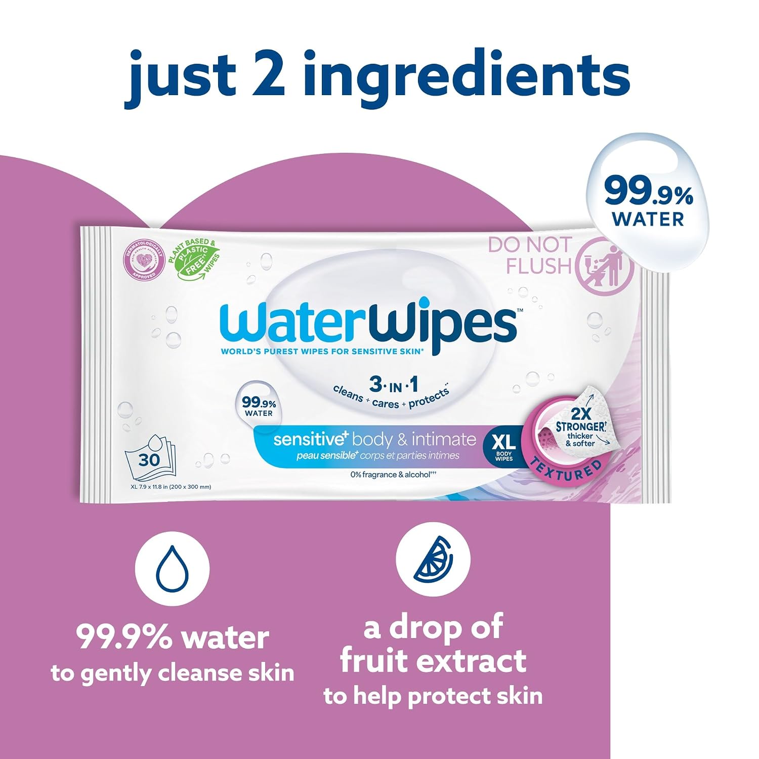 WaterWipes Sensitive Whole Body Cleansing Wipes, 99.9% Purified Water, XL Textured Wipes, Incontinence Care, Fragrance Free, 90 Count - Image 4