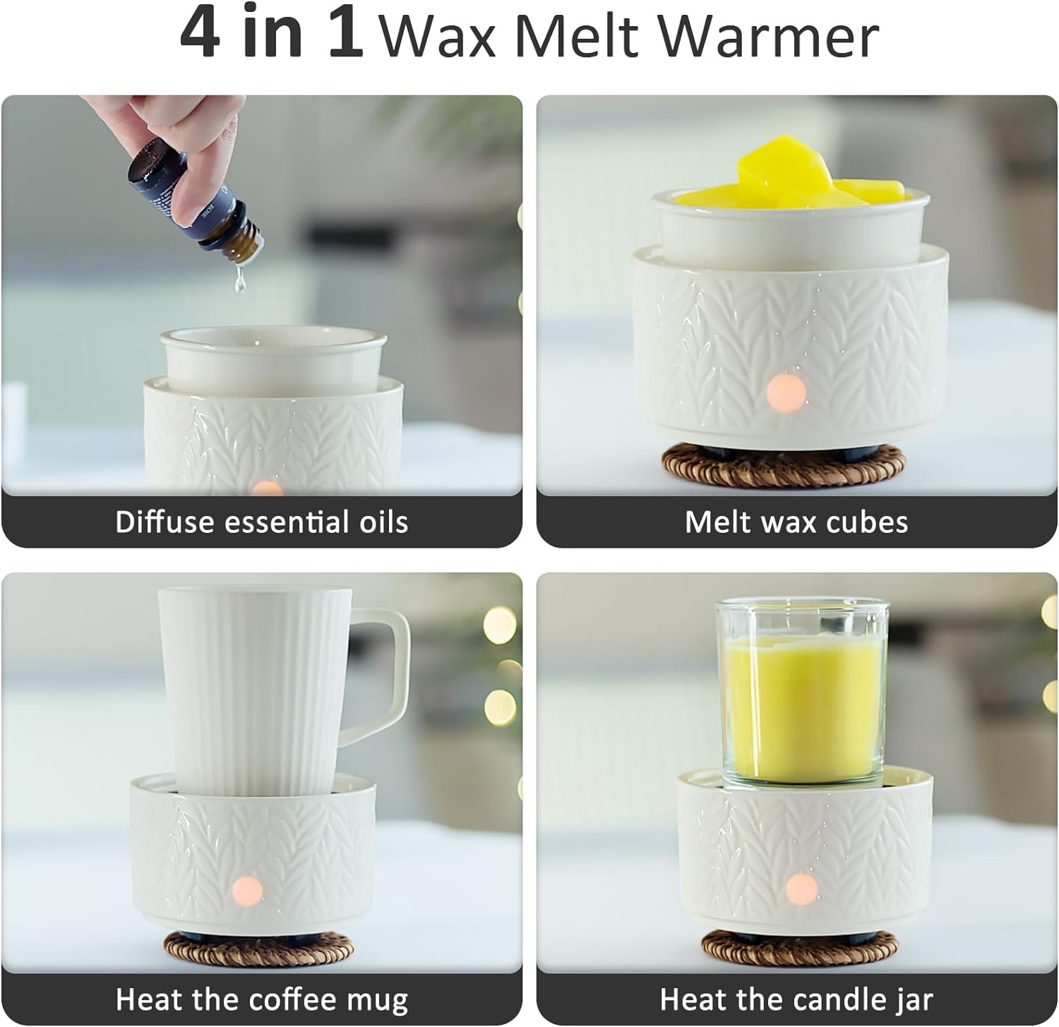EQUSUPRO Wax Melt Warmer for Scented Wax Melts 3-in-1 Electric Ceramic Candle Wax Warmer Burner Fragrance Wax Melter for Home Office Bedroom Gift & Decor (Leaf) - Image 3