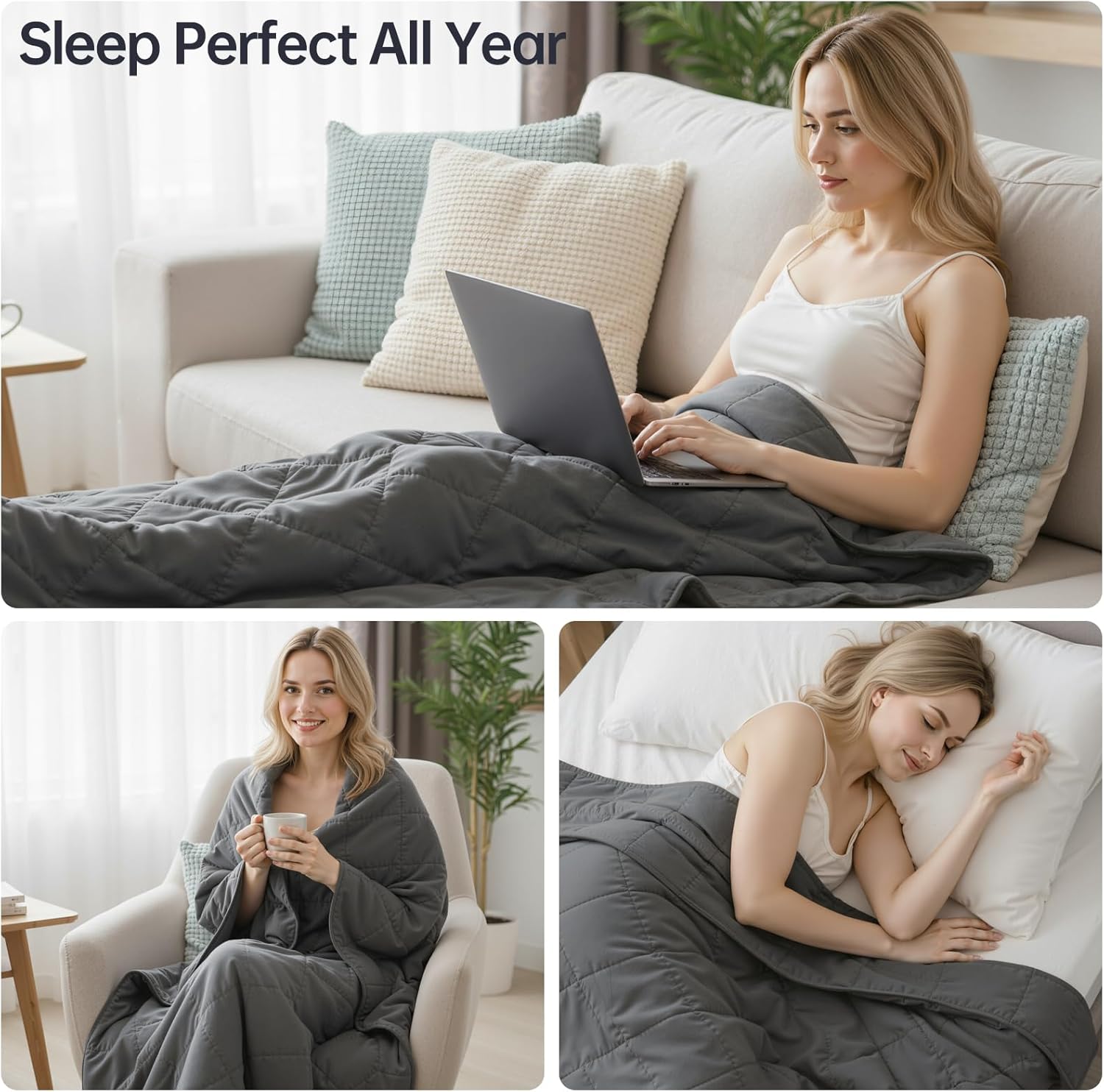 Weighted Blanket for Adults 20 LB 60” x 80” Queen Size Heavy Blanket | Weighted blanket featuring premium glass bead fill, balanced grid stitching, airy cotton, cool touch & deep sleep support - Image 4