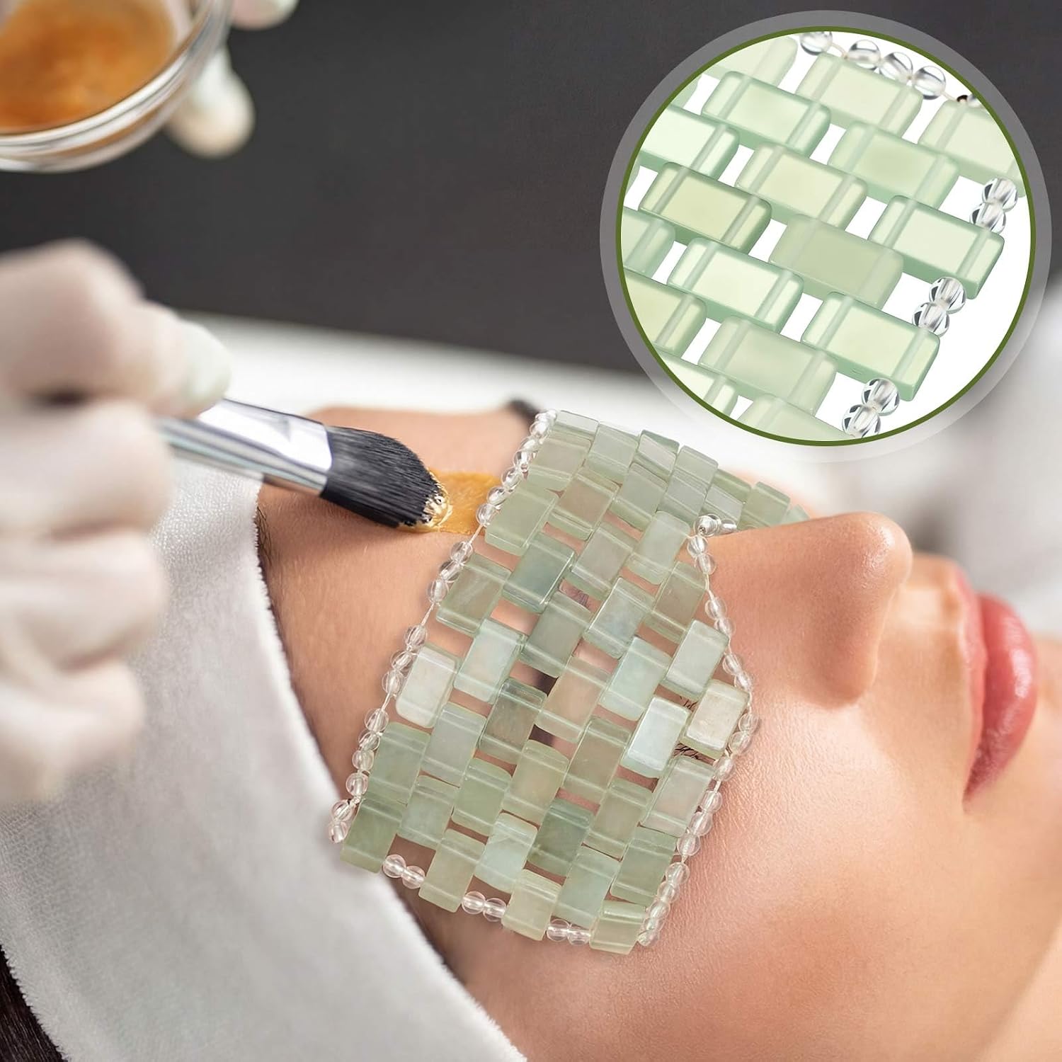 Sliner 10 Pcs Gua Sha Facial Tools Set Jade Eye Mask Scalp Hair Comb Spiked Roller Jade Stone Eye Mask Gua Sha Board White Facial Cooling Set for Spa Relax Alleviate Puffiness Esthetician Supplies - Image 3