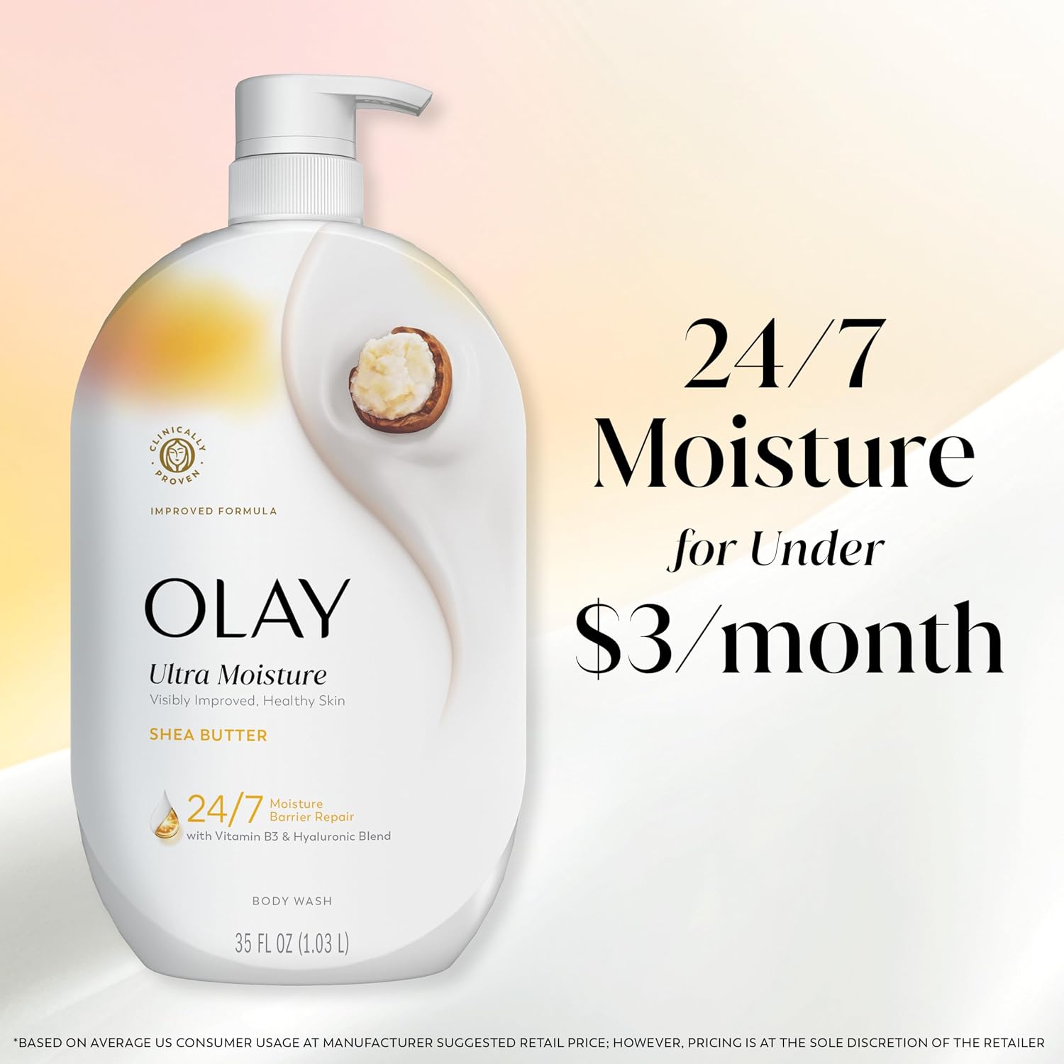 Olay Body Wash for Women, Ultra Moisture, 24/7 Moisture Barrier Repair, Hydrating Formula for Visibly Healthy Soft Skin, Vitamin B3 & Hyaluronic Blend, For All Skin Types, Shea Butter Scent, 35 fl oz - Image 9