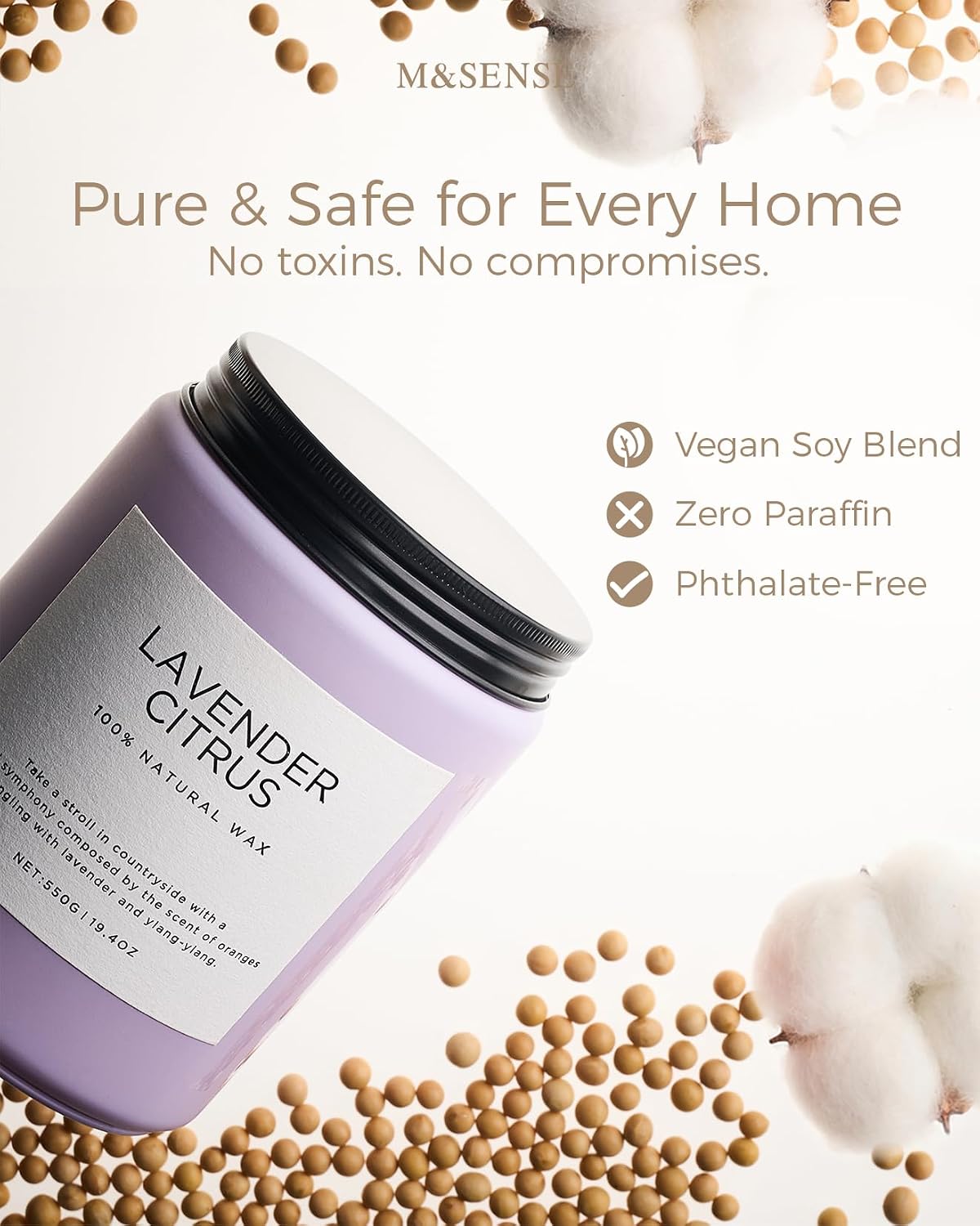 M&SENSE Lavender Citrus Candles for Home Scented, 19.4oz Organic Soy Wax | 110 Hours Long Lasting, Natural Clean Non Toxic, Stress Relief Aromatherapy Gifts for Friends Teacher & Spa Bath - Image 5