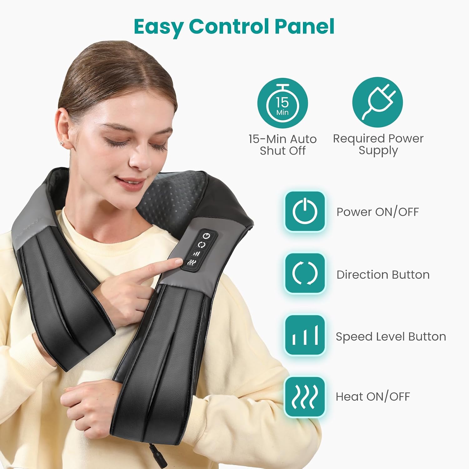 Nekteck Shiatsu Neck Massager with Heat for Pain Relief, NOT Cordless | 2026 Upgraded 3D Back Shoulder Kneading Massage Pillow, 3 Intensity Speeds Deep Tissue, Relaxation Gifts for Men Women, Black - Image 7