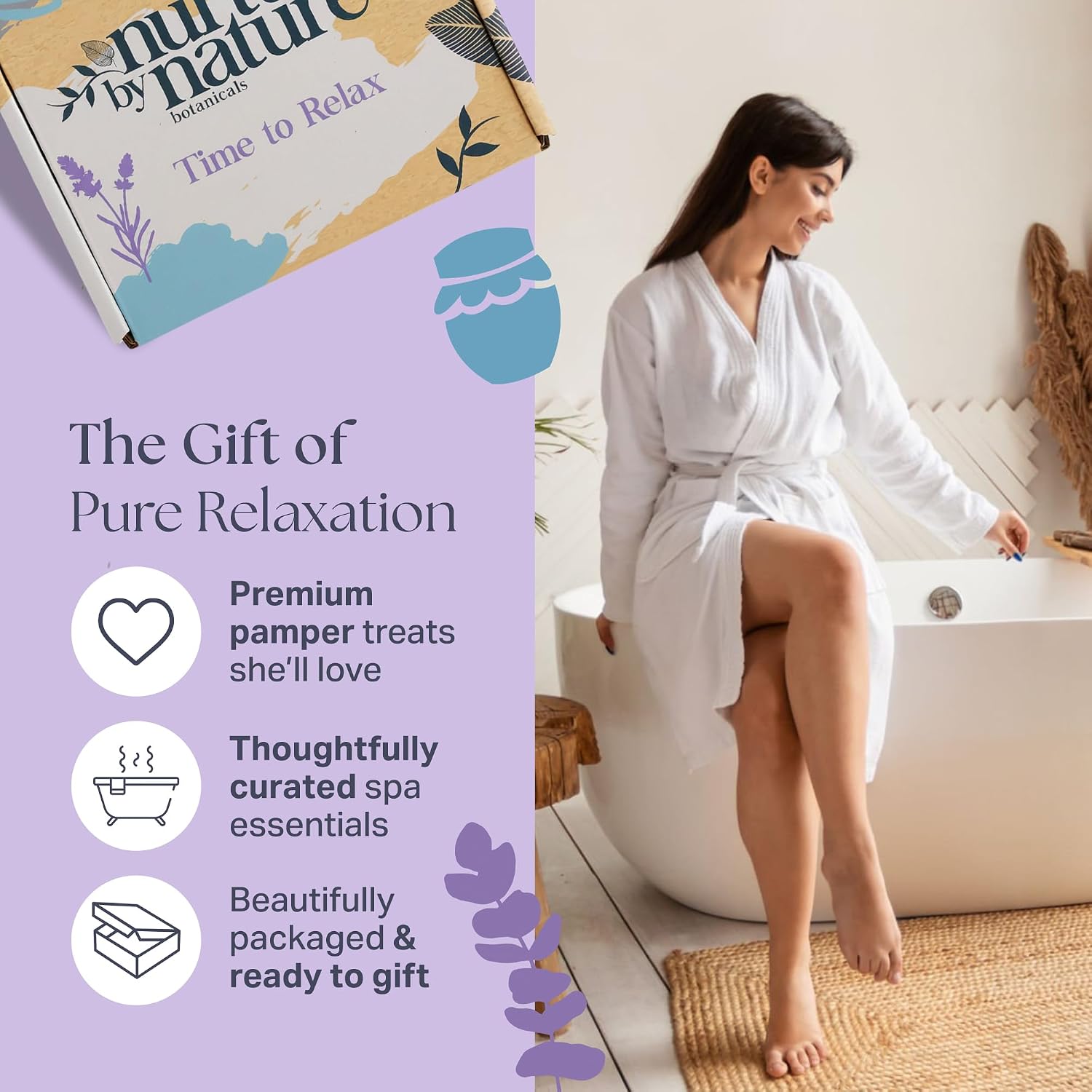 Nurture by Nature Self Care Gifts for Women - Spa Gift Baskets for Women & Relaxation Gifts | At Home Spa Kit | 6 Piece Bath Set with Pillow Spray, Candle, Bath Bomb & Bath Salts - Image 3
