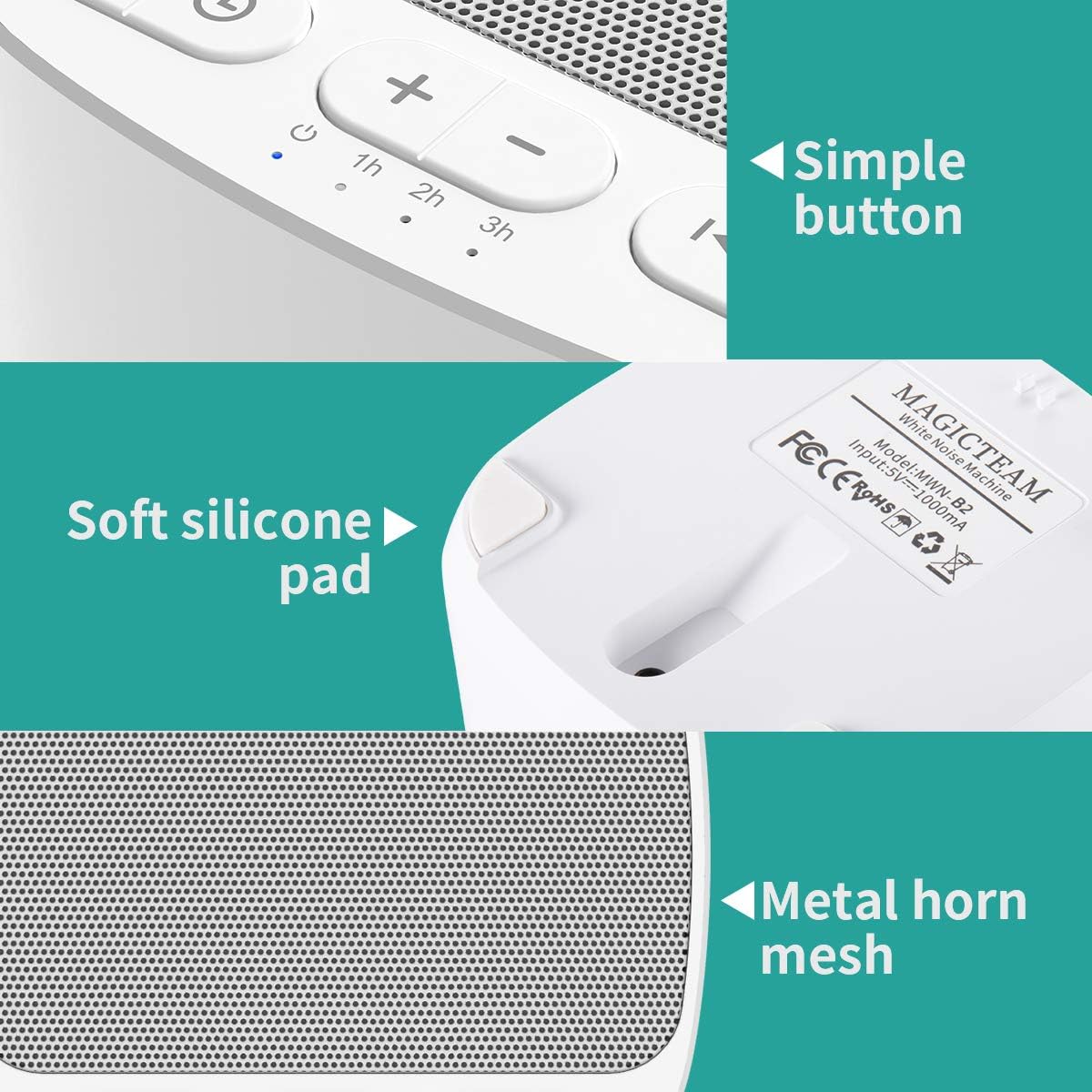 Magicteam Sleep Sound White Noise Machine with 40 Natural Soothing Sounds and Memory Function 32 Levels of Volume Powered by AC or USB and Sleep Timer Sound Therapy for Baby Kids Adults (B-White) - Image 6