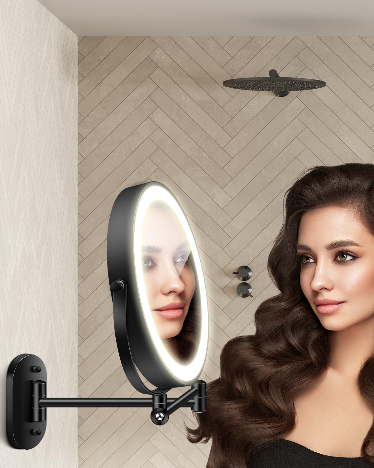 9'' 30X/1X Wall Mounted Height Adjustable Lighted Magnifying Makeup Mirror | 5000mAh Rechargeable Bathroom Mirror with 3 Color Modes Light, Extended Arm Space Saving for Apartment, Hotel, Rental House - Image 9