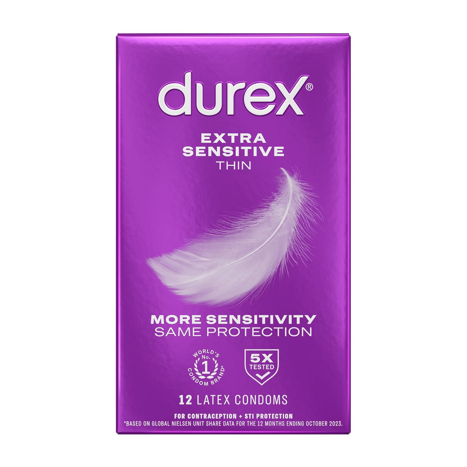 Durex Extra Sensitive Thin Condoms, Lubricated Latex Condoms for Men, 12 Count