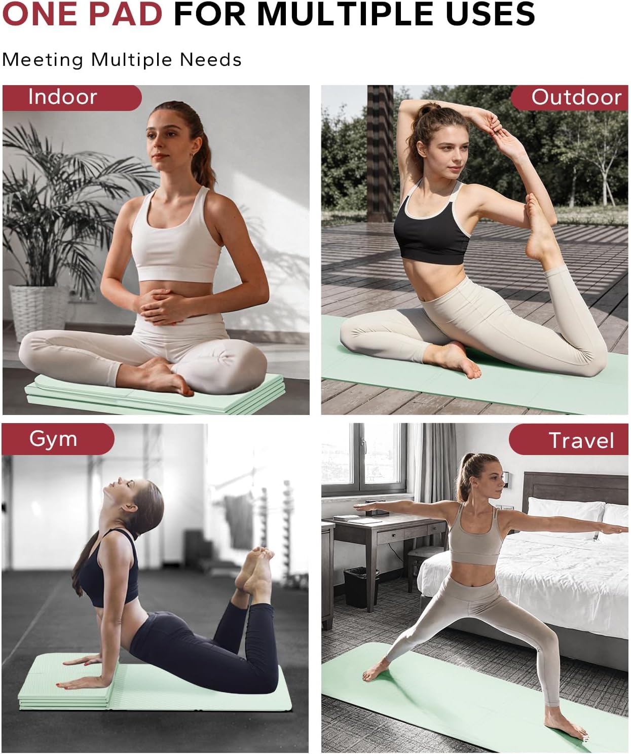 HAPBEAR Foldable Yoga Mat - 72"x24"x0.24" (6mm), Non-Slip TPE Exercise Mat | Ideal for Home Workout, Yoga, Pilates, Stretching & Travel, Durable & Eco-Friendly, Includes Carry Bag - Image 6