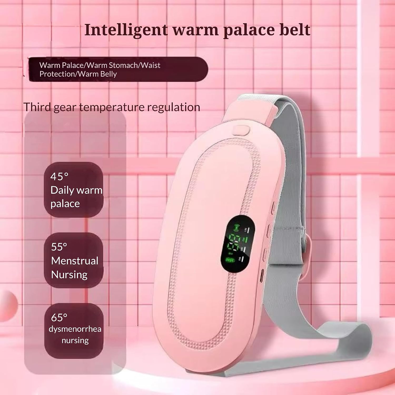 Heating Pad for Period Cramps, Portable Menstrual Heating Pad - White | Cordless Pink heating belt with 4 heat levels, 4 massage modes & rechargeable design for period pain relief - Image 7
