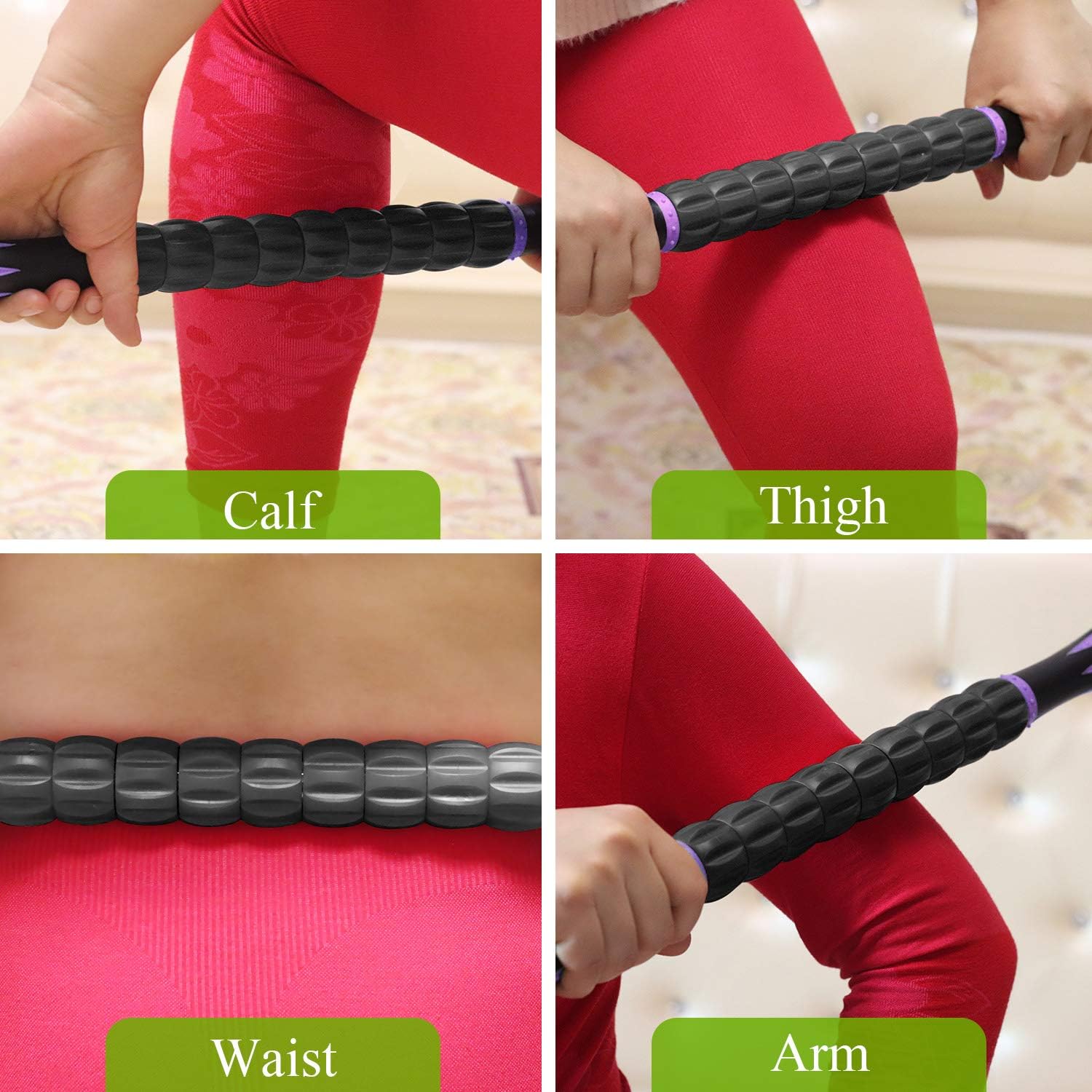 Muscle Roller Massage Roller Stick- Deep Tissue Fascia Blaster for Myofascial Pain Relief, Lymphatic Drainage & Body Sculpting, Handheld Physical Therapy & Recovery Tool (Purple Black-18 inch) - Image 5