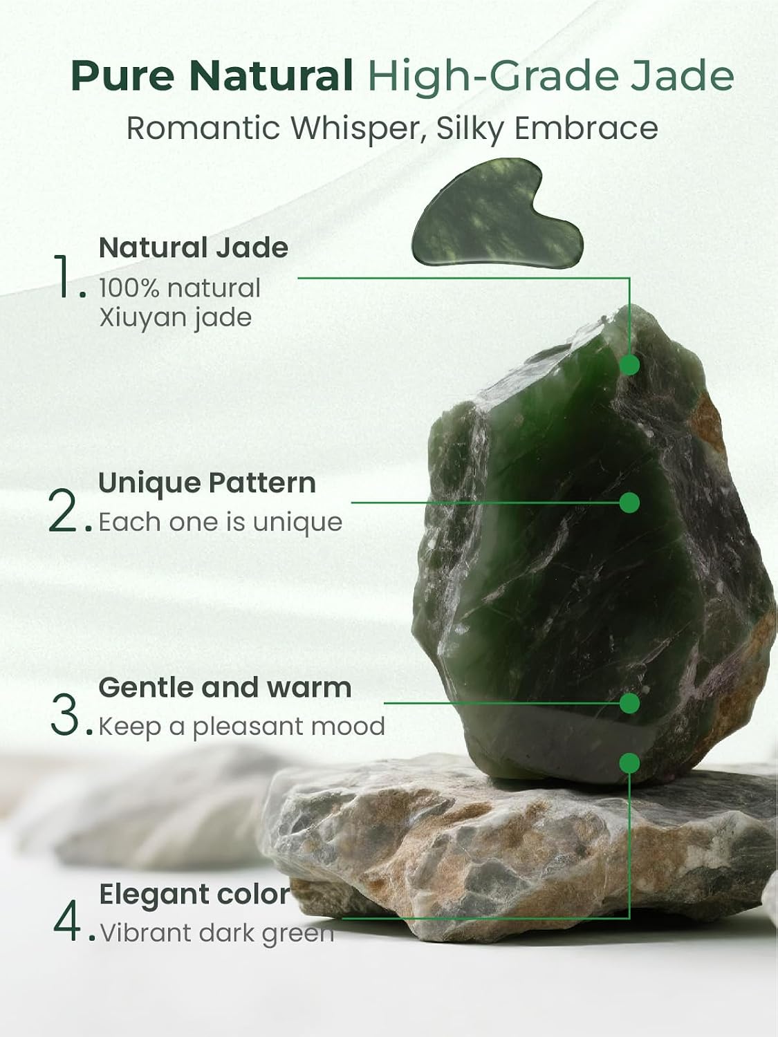 Gua Sha Facial Tools, Natural Jade Stone Guasha Tool for Face Acupuncture Therapy Trigger Point Treatment, Gua Sha Scraping Massage Tool (Green) - Image 3