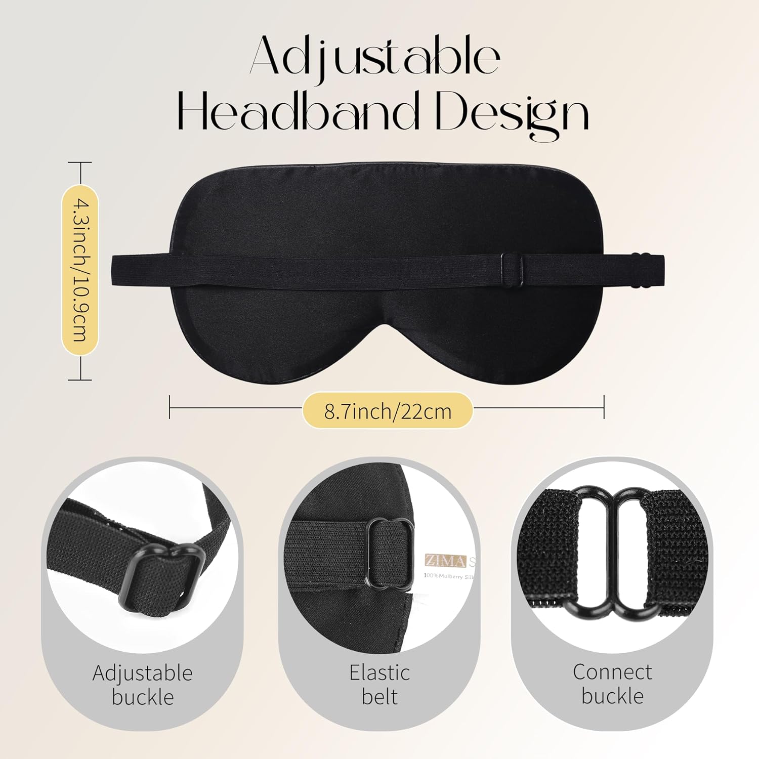 ZIMASILK Adjustable 100% Mulberry Silk Sleep Mask | Super-Smooth Soft Natural Silk Eye Mask for Sleep, Travel, Multiple Color Options ( Navy Blue ) - Image 4