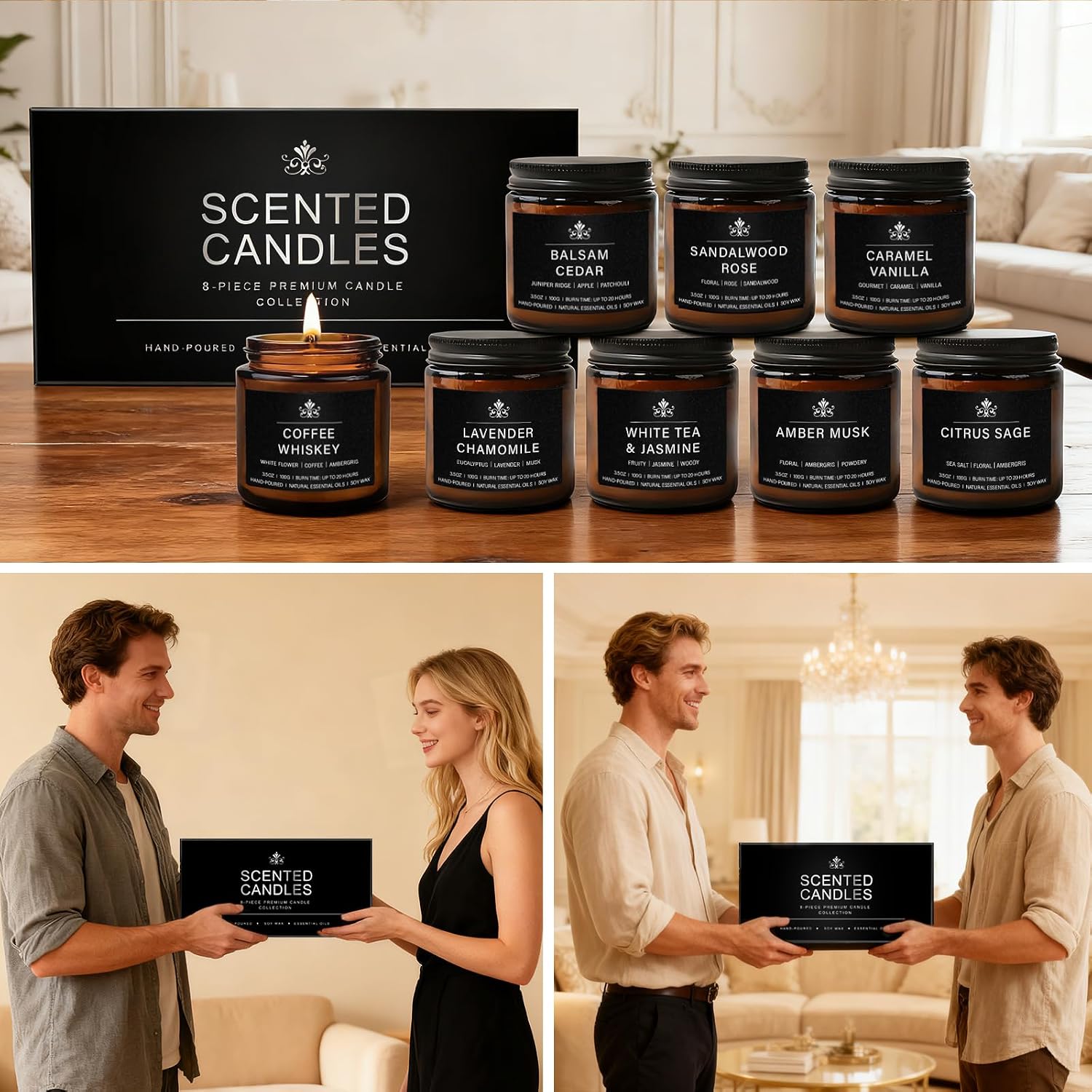 8 Pack Soy Wax Scented Candles Gift Set, Aromatherapy Candles with Lavender Chamomile, Citrus Sage, Caramel Vanilla, Coffee Whiskey, Long Lasting Stress Relief Candle, Unisex Home & Gift Set for Men - Image 7