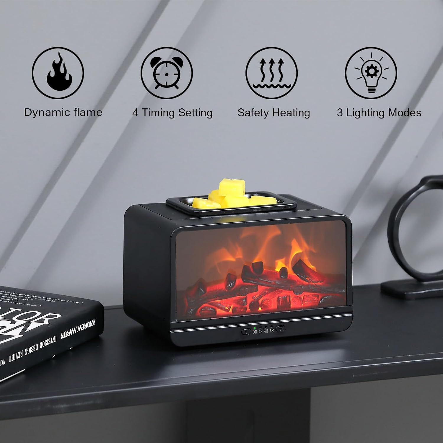 MeplLivs Dynamics Flame Fireplace Electric Wax Melt Warmer PTC Heating Plate Monochromatic Wax Burner Fragrance Wax Warmer for Home Office Gifts & Decor(Black) - Image 3