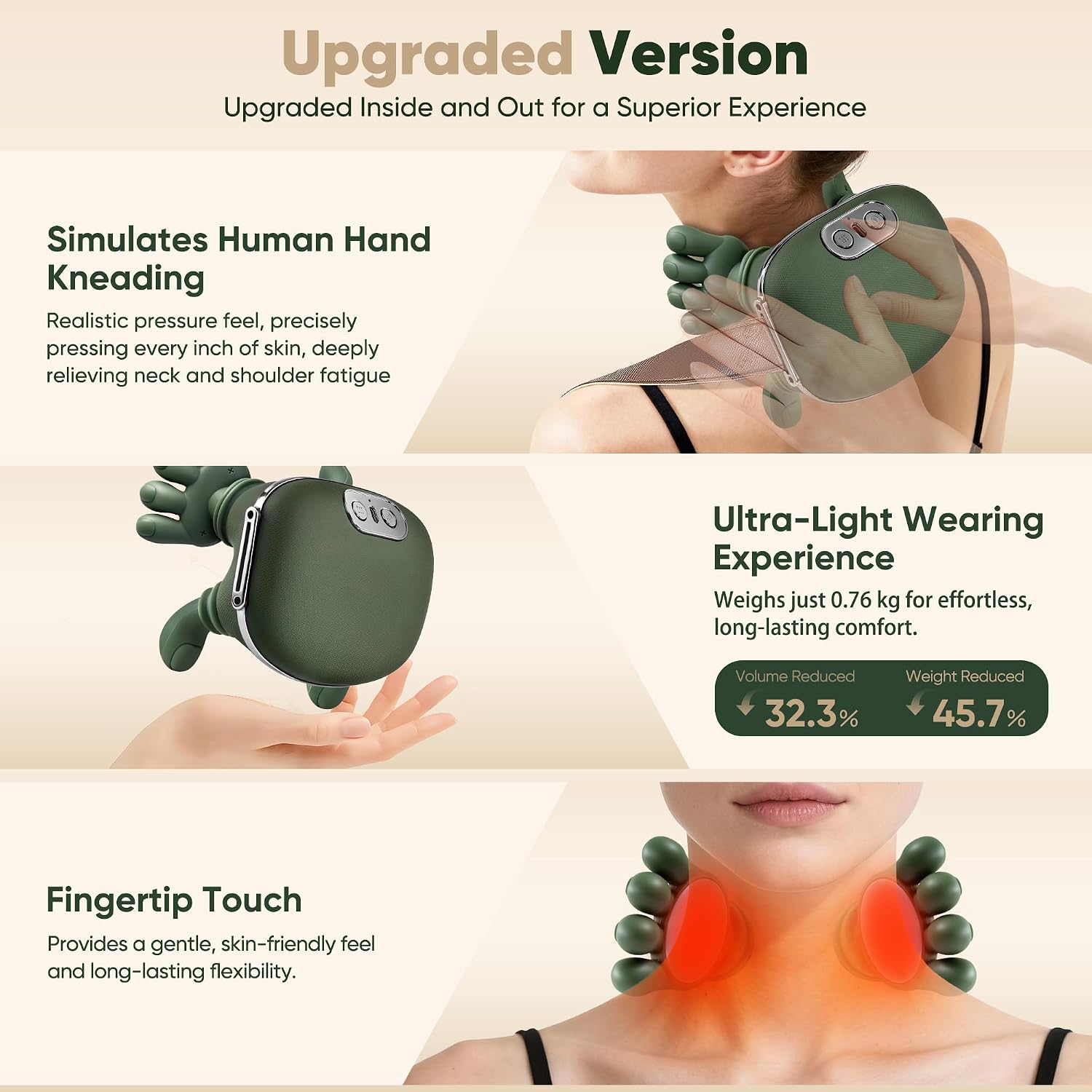 Neck Massager with Heat, Cordless Human-Like Massage, Pain Relief, Green | Neck Massager with 2 Heat Levels and 10-Min Auto Shut-Off, Relax Neck & Shoulders at Home, Office, Breaks or Before Sleep - Image 5