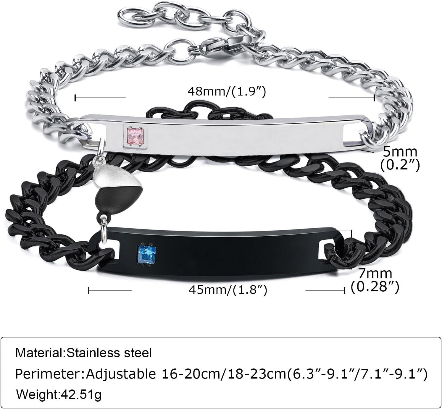 Matching Couple Bracelets for Men Women : His Hers Stainless Steel Cuban Link Chain Bracelets Set for Boyfriend Girlfriend Husband Wife, Romantic Gifts for Valentines Birthday Anniversary - Image 6