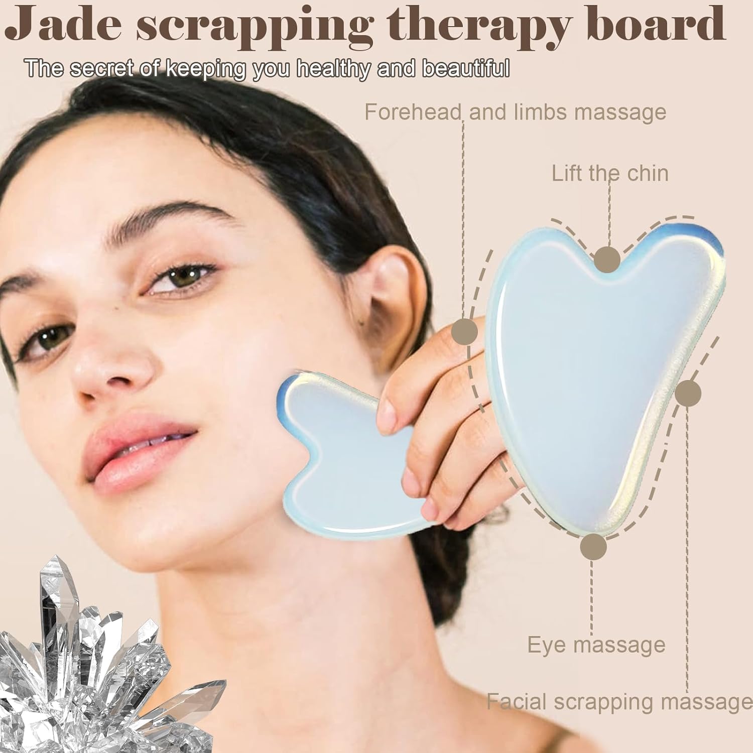Jade roller and gua sha, facial roller, women's skincare tool, self-care gift, face, eye, neck massager, relieves fine lines and wrinkles, aventurine, opal, rose quartz - Image 5
