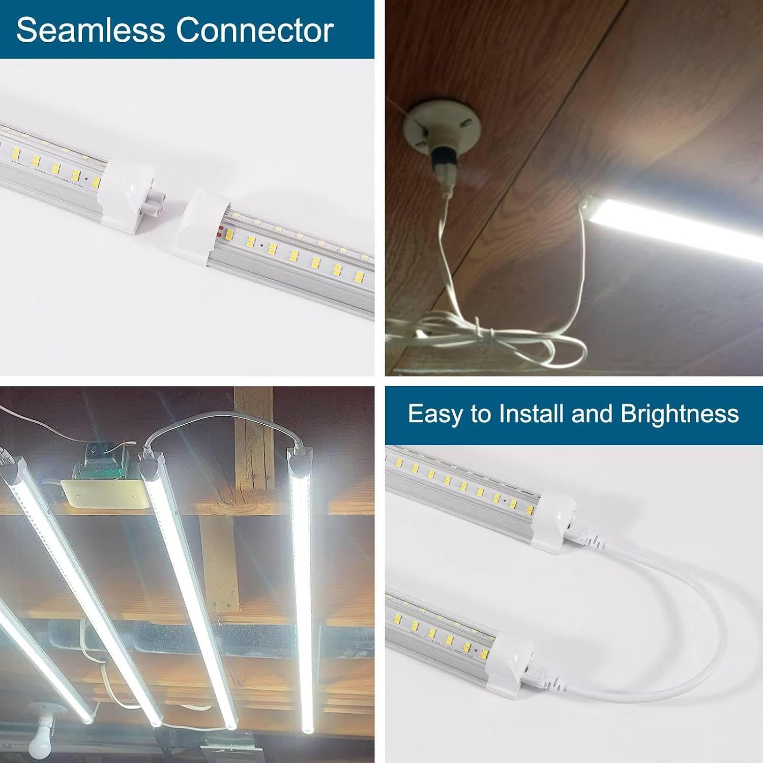 AQIQUUT Led Shop Light,3FT Led Lights 36W 6500K 5000LM Daylight,Led Shop Light 3FT 110V Linkable Clear Cover Integrated V-Shape for Shop Garage Warehouse Workbench Workshop(4-Pack - Image 3
