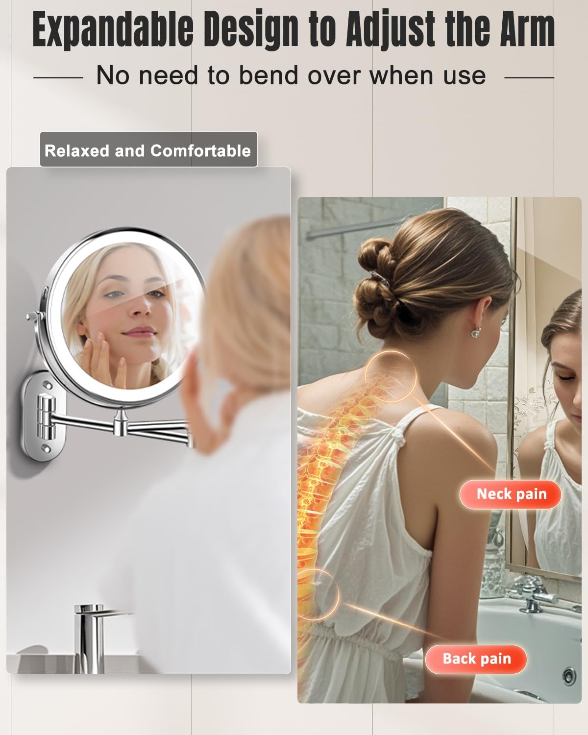VFD 8'' 30X/1X Wall Mounted Lighted Magnifying Makeup Mirror with Lights | Double Sided Rechargeable Bathroom Mirror, 3 Color Lights Touch Dimmable Extended Arm 360 Rotation Light up Mirrors - Image 4