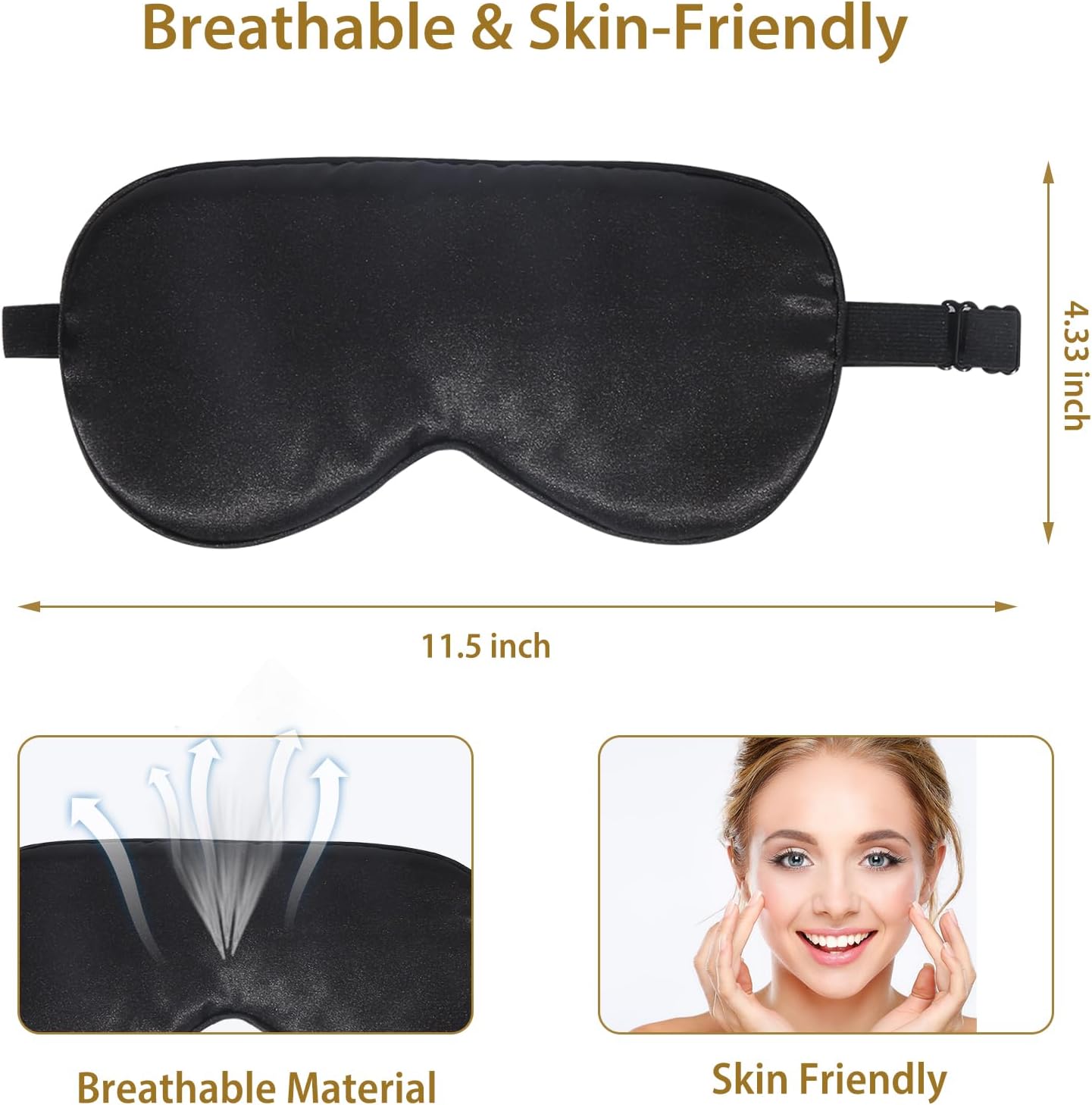 4 Pack Silk Sleep Mask, Blackout Eye Mask with Adjustable Strap | Zero Eye Pressure, Super Soft Blindfold for Women Men, Sleeping Eye Masks for Travel, Gift, Yoga (Black, Pink, Blue, Purple) - Image 5