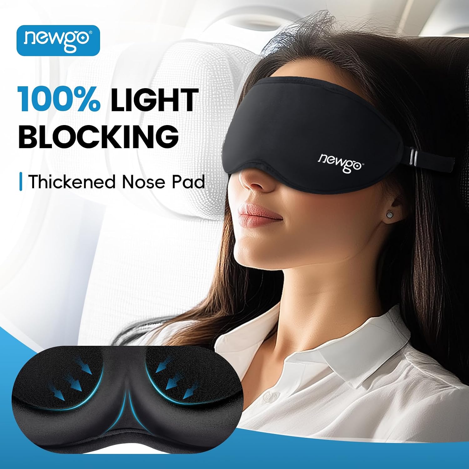NEWGO 3D Cooling Eye Mask, Weighted Eye Mask for Sleeping, Black | Hot Cold Therapy Blackout Mask for Puffiness, Dark Circles, Headache, Stress Relief, Travel, and Gift - Image 6
