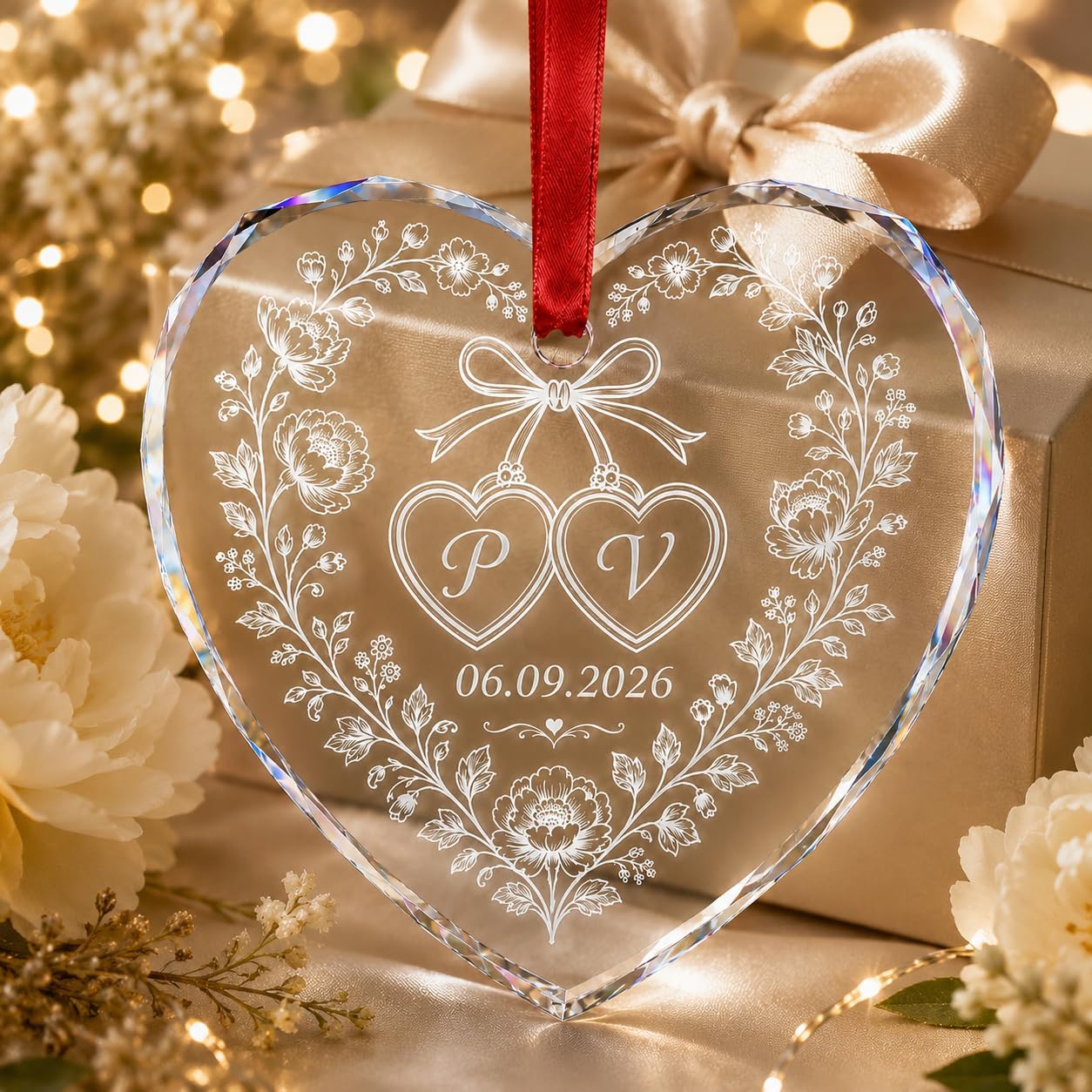 Mr Mrs Ornament - Christmas Wedding Gift for Bride, Groom - Merry & Married Glass Ornament - Our 1st Christmas Mr Mrs Gifts for Newlywed Couple, Husband, Wife - Image 3