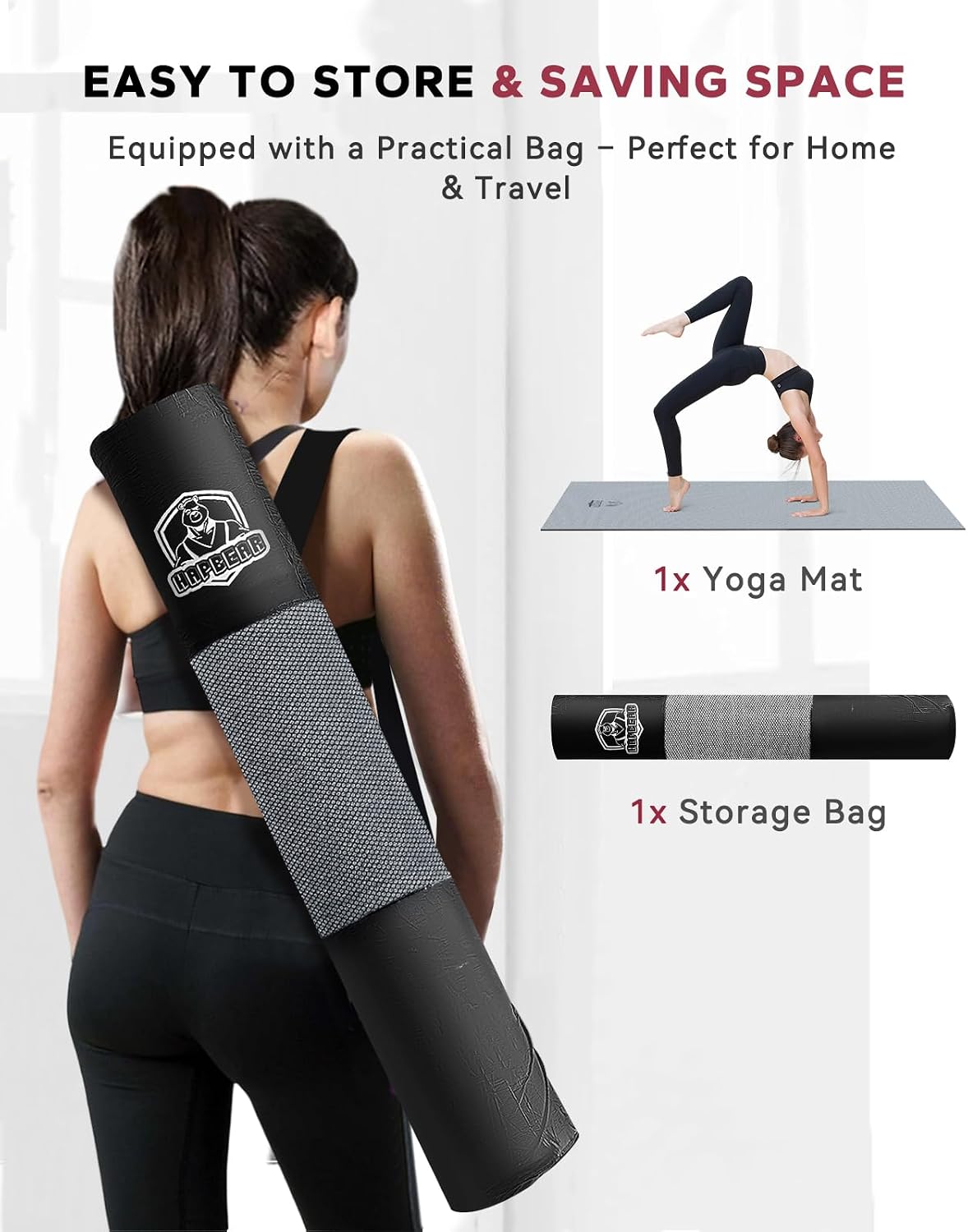 HAPBEAR Large Yoga Mat - 72"x36" Extra Wide Exercise Mat - 1/4" Thick Dual Color PVC | Anti-Slip Surface & High Cushioning - Ideal for Yoga, Pilates & Home Workouts - Bonus Mesh Bag - Image 7