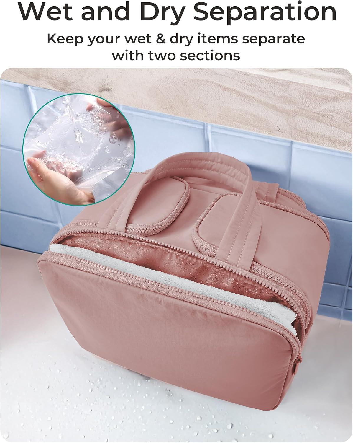 BAGSMART Travel Toiletry Bag, Lightweight Large Wide-open Travel Bag for Women, Puffy Cosmetic Makeup Bag Organizer with Handle for Accessories,Essentials, Toiletries, Dark Pink - Image 4