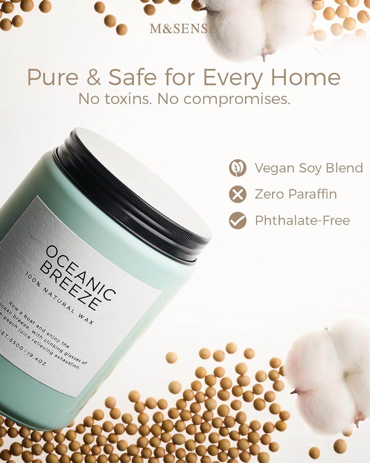 M&SENSE Candle Oceanic Breeze Home Scented, 19.4oz 110H Natural Soy Wax | Organic Non Toxic, Long Lasting, 2 Wick Pineapple & Mango Fresh Scent for Stress Relief, Aromatherapy Gifts for Women/Men - Image 5